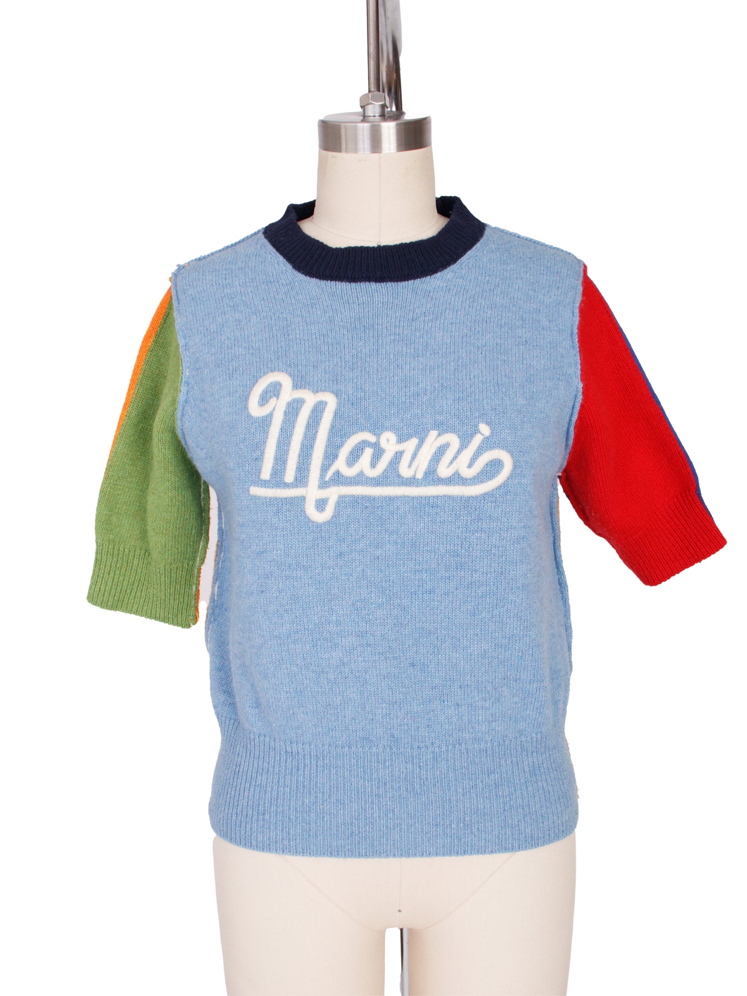 Marni Virgin Wool Colorblock Logo Knit Top