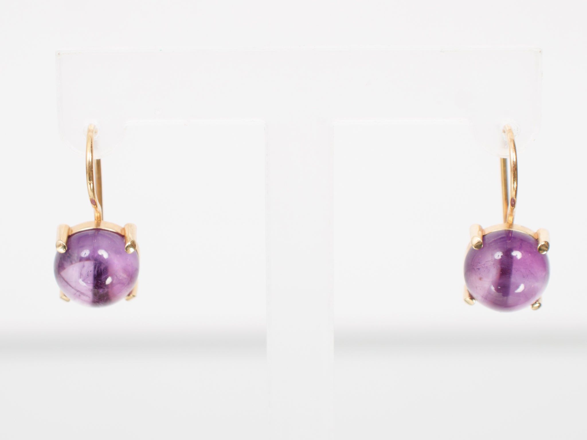 14k Gold Prong Set Amethyst Hook Earrings