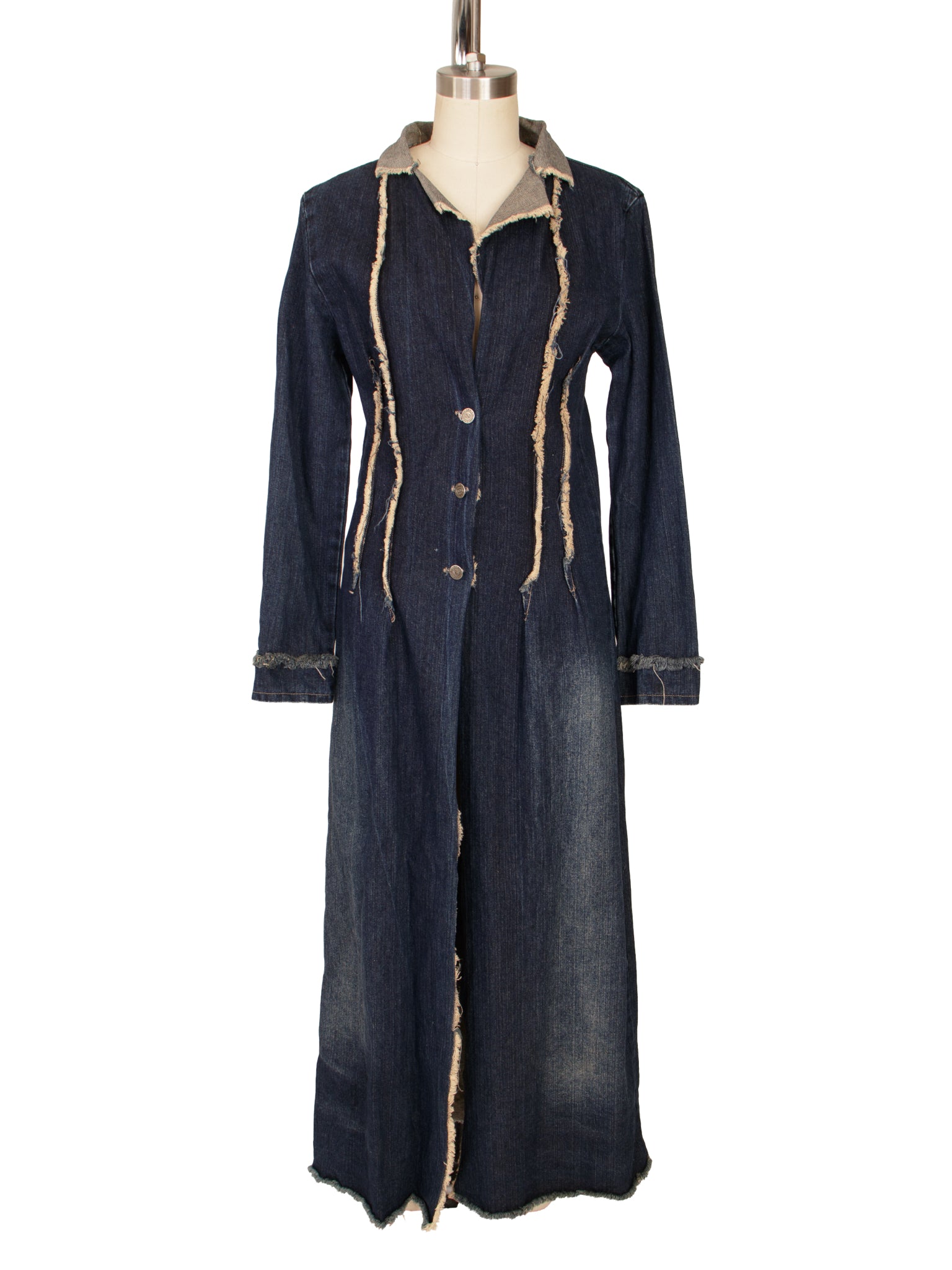 PSJ Raw-Edge Denim Dress Coat