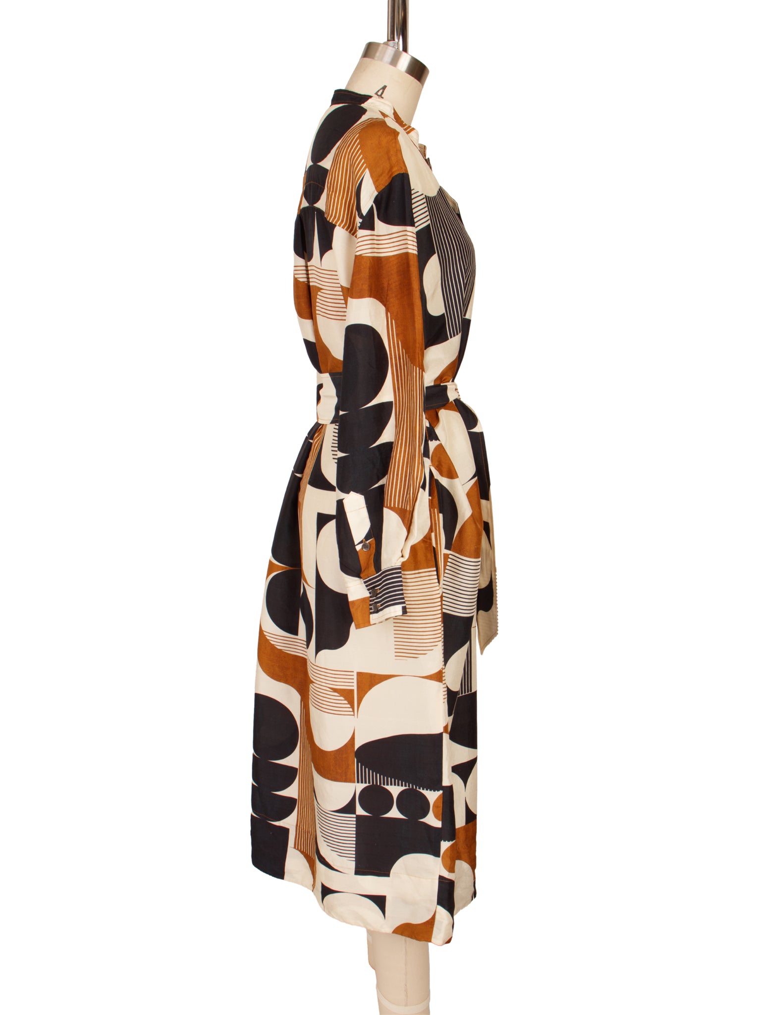 Soeur Silk Graphic Print Belted Dress
