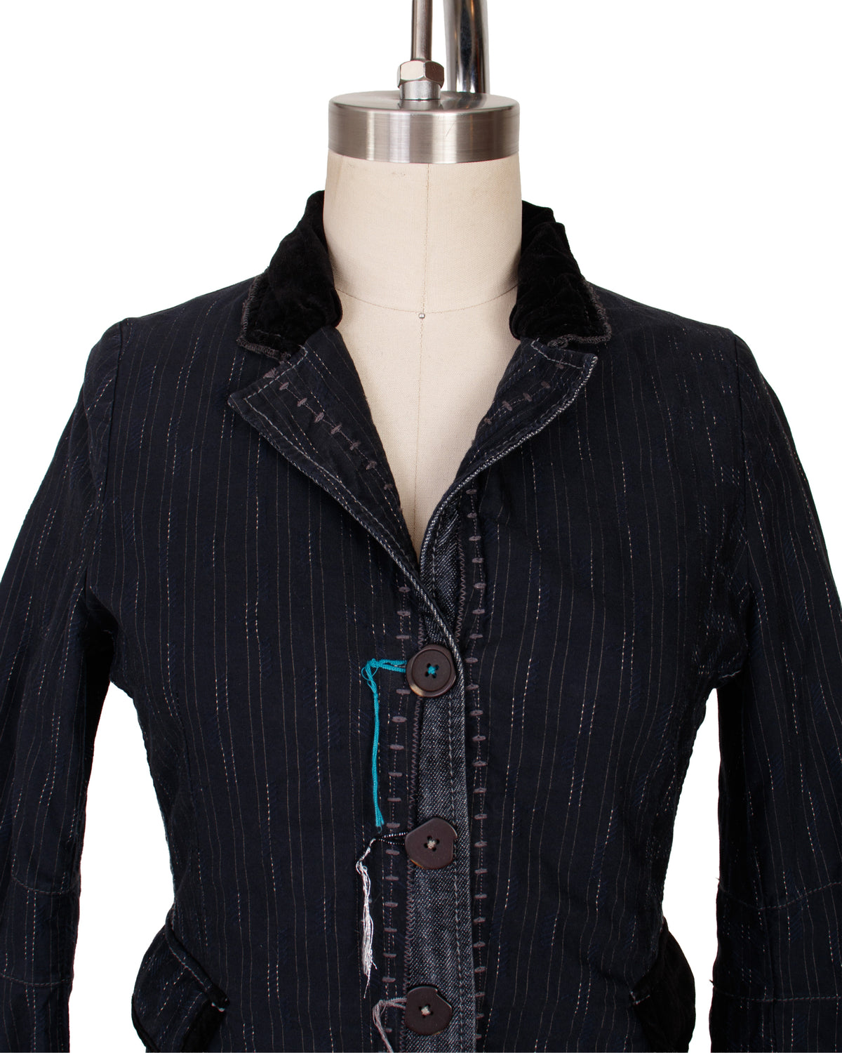 Marithe Francoise Girbaud Pinstripe & Denim Patchwork Jacket