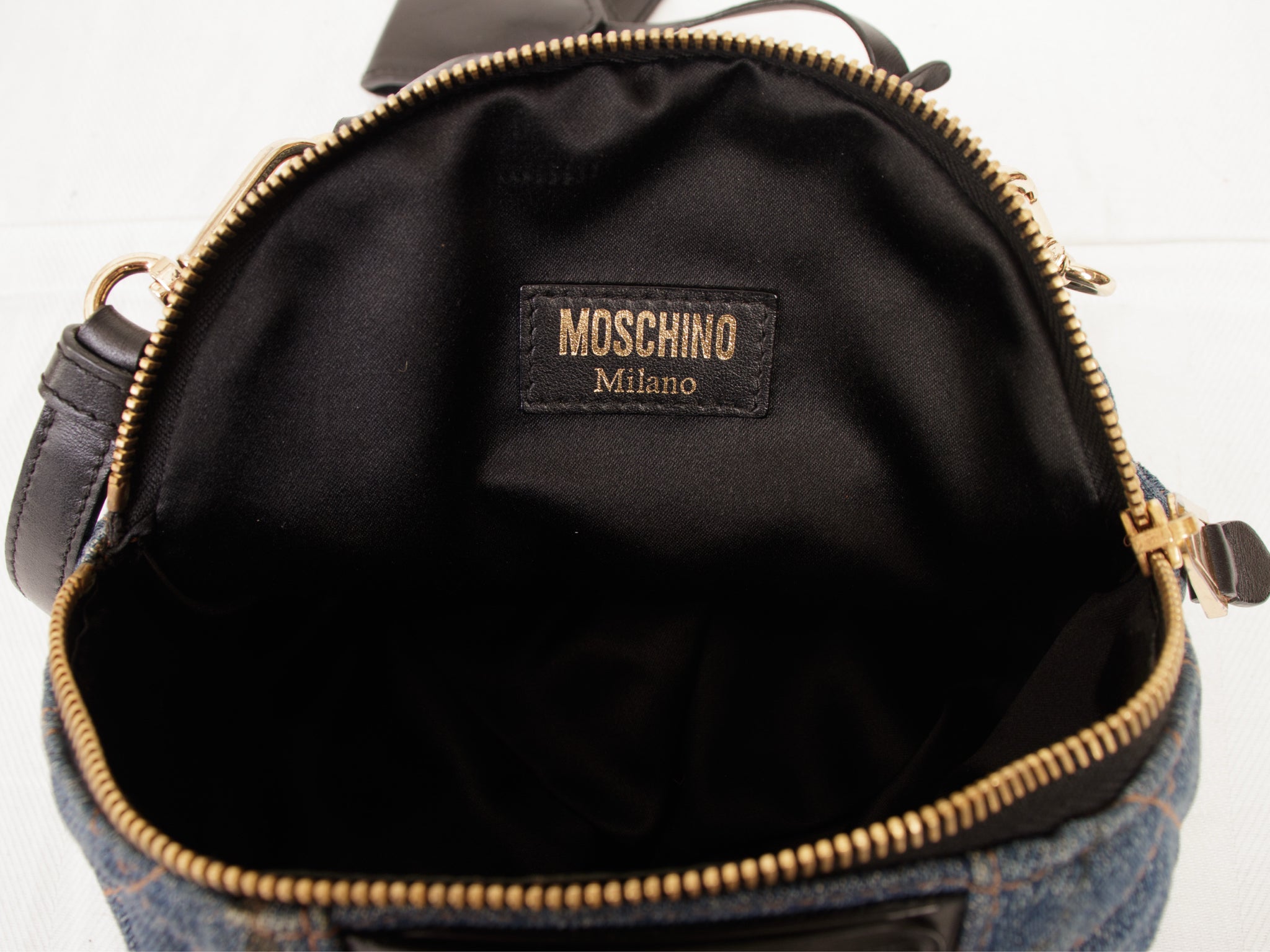 Moschino Quilted Denim Hat Crossbody Bag