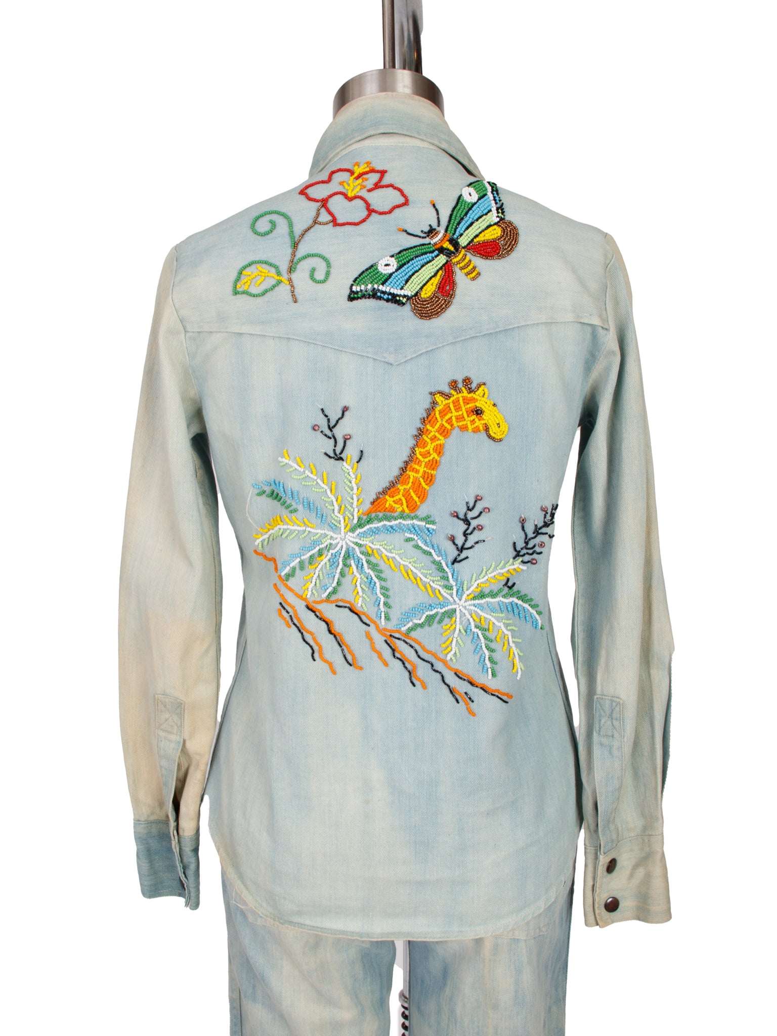 1970s Denimites Beaded Light Wash Denim Pant Set