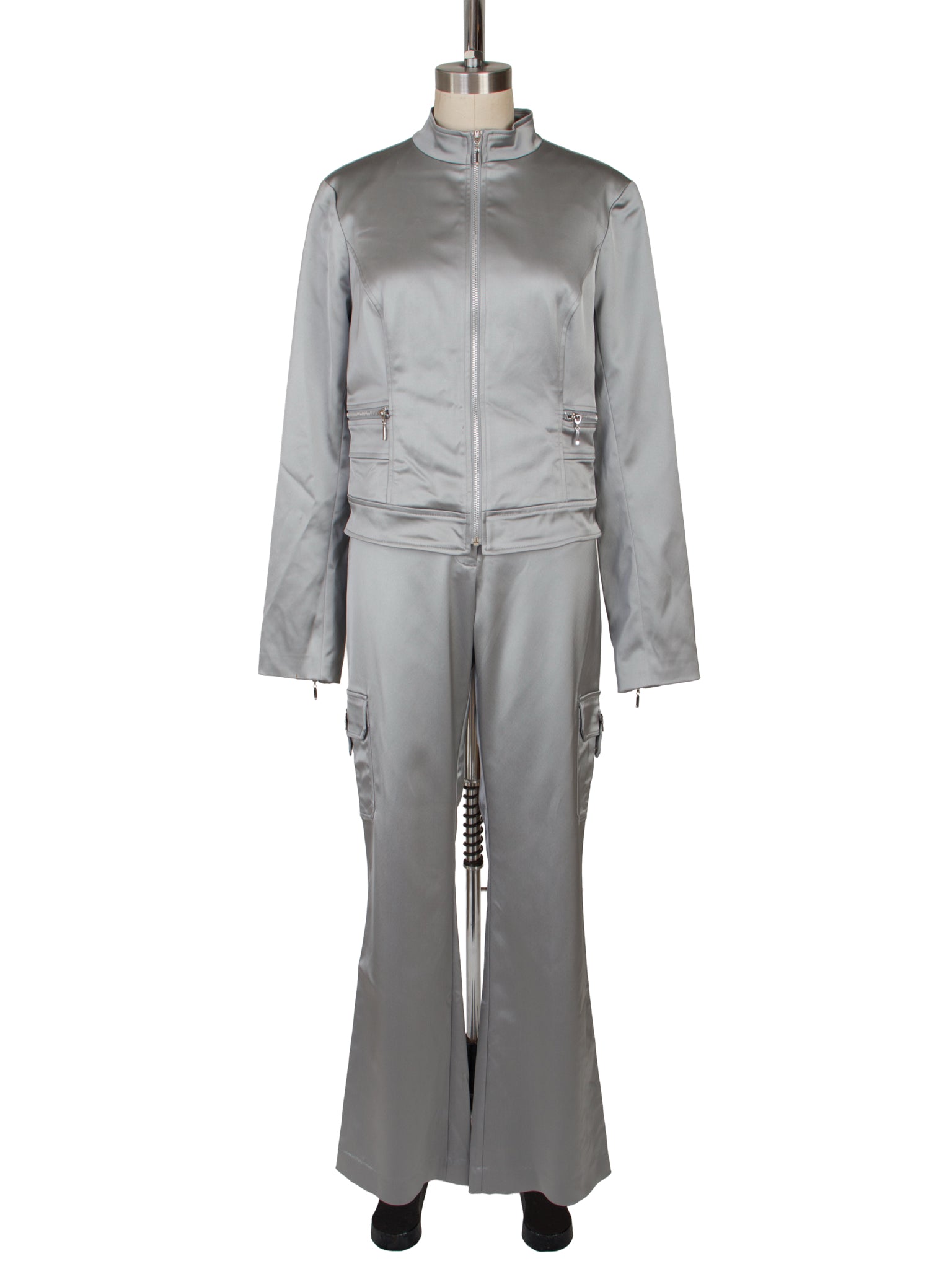 Cache Silver Satin Jacket & Pant Set