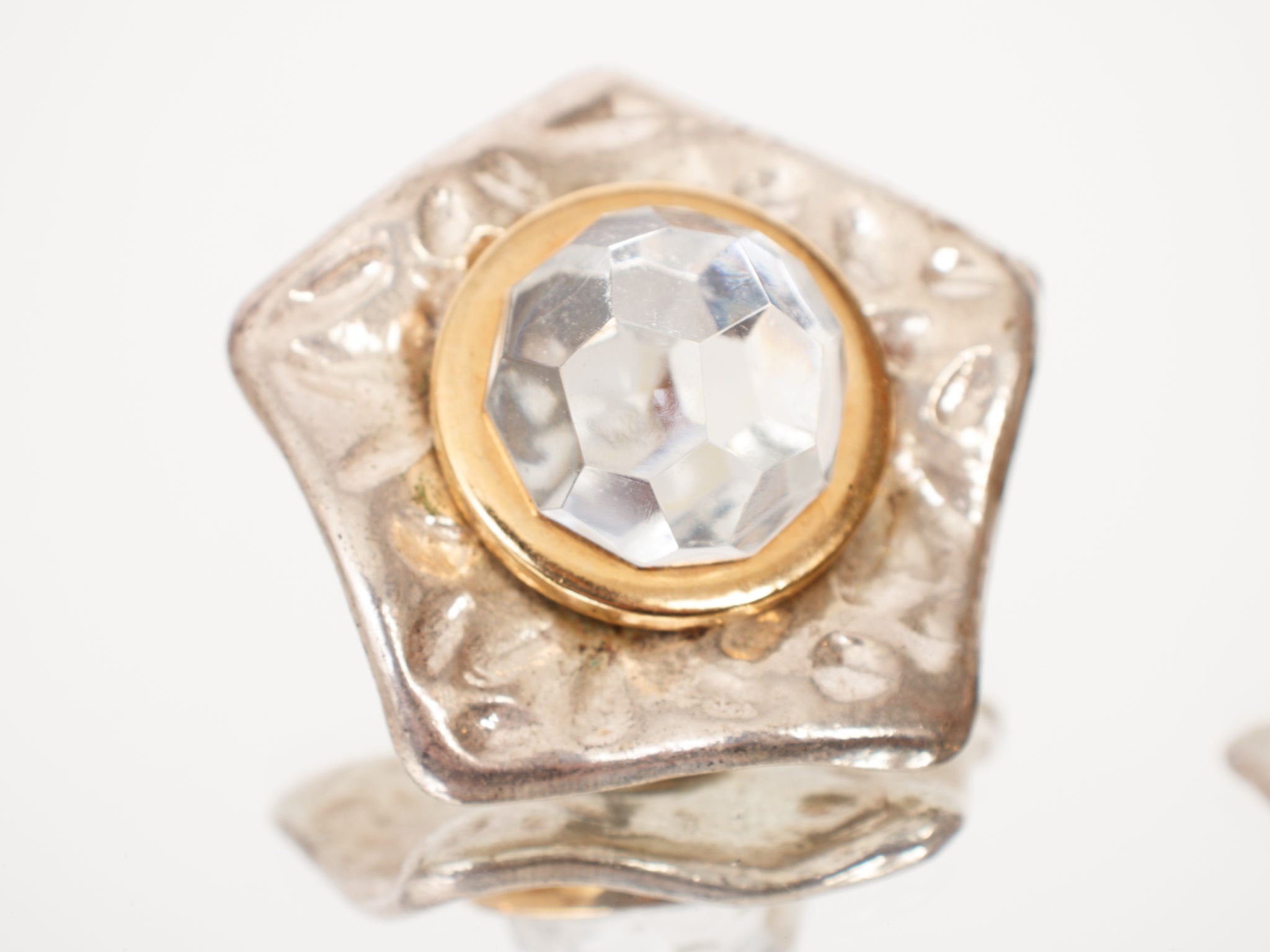 Virginia Shepley Sterling & Brass Rhinestone Star Clip-Ons