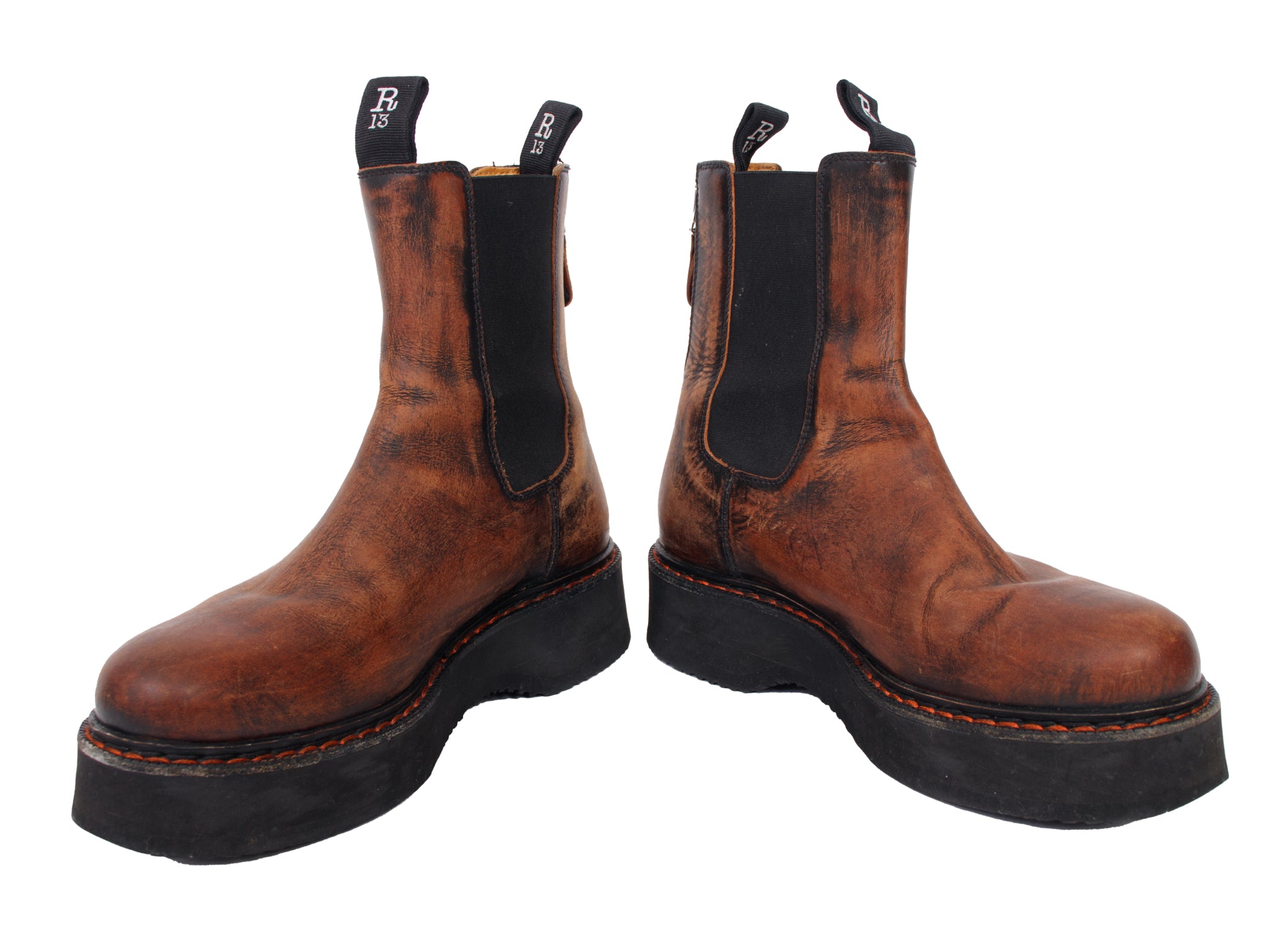 R13 Leather Single Stack Platform Chelsea Boots