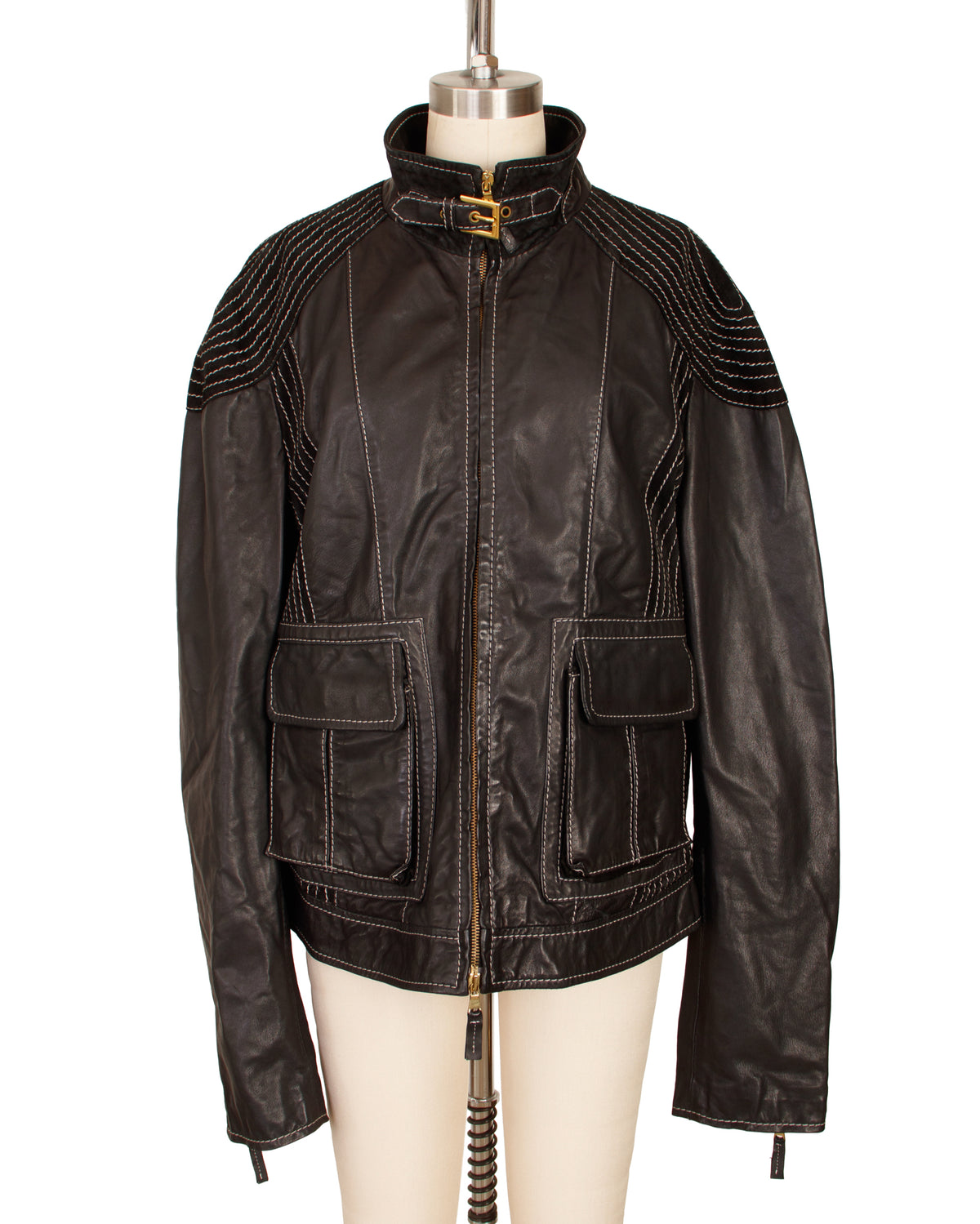 CLASS Roberto Cavalli Leather Contrast Stitch Jacket*