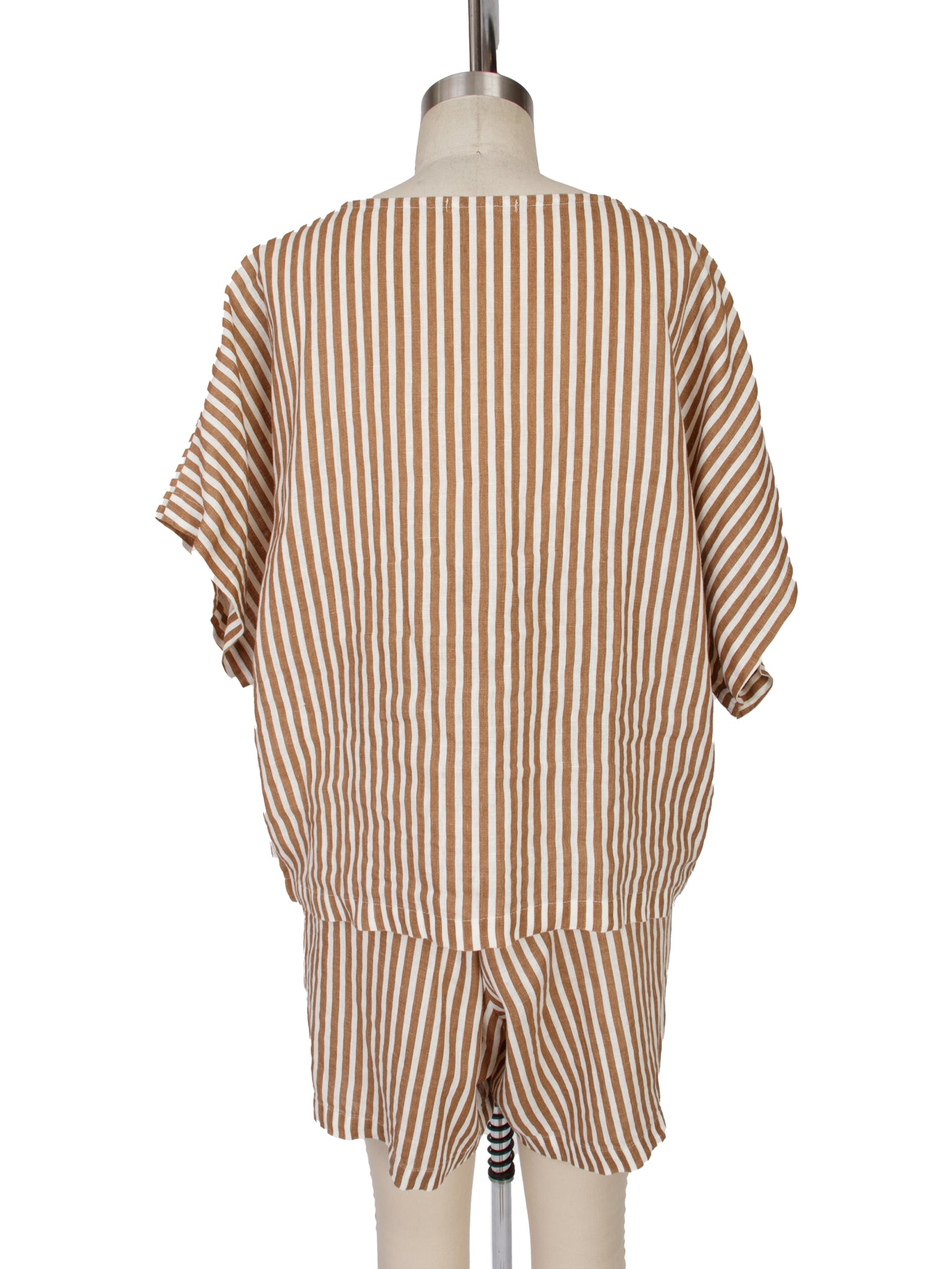 Black Crane Linen Stripe Shorts Set