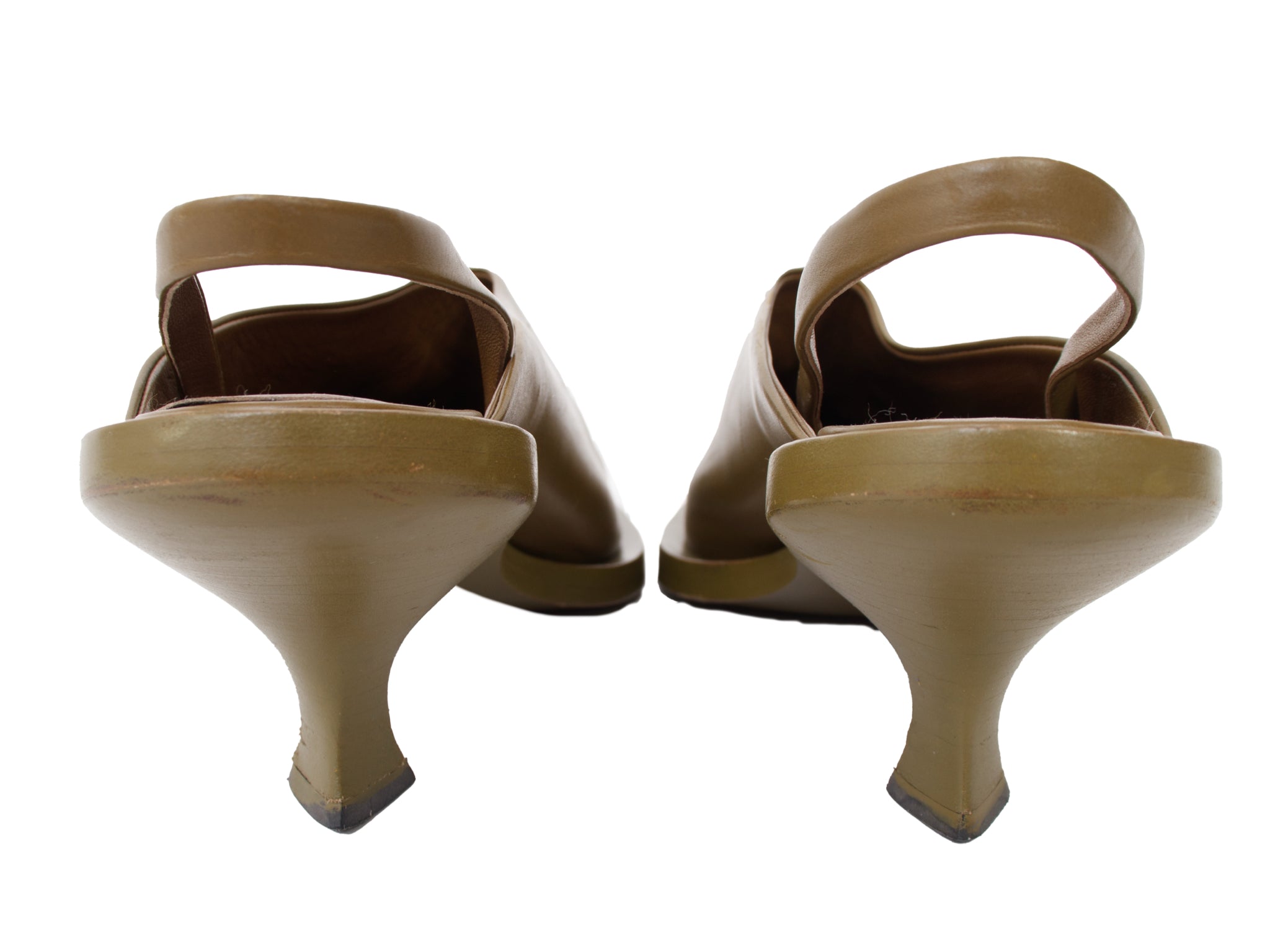 Jil Sander Olive Leather Slingback Pumps