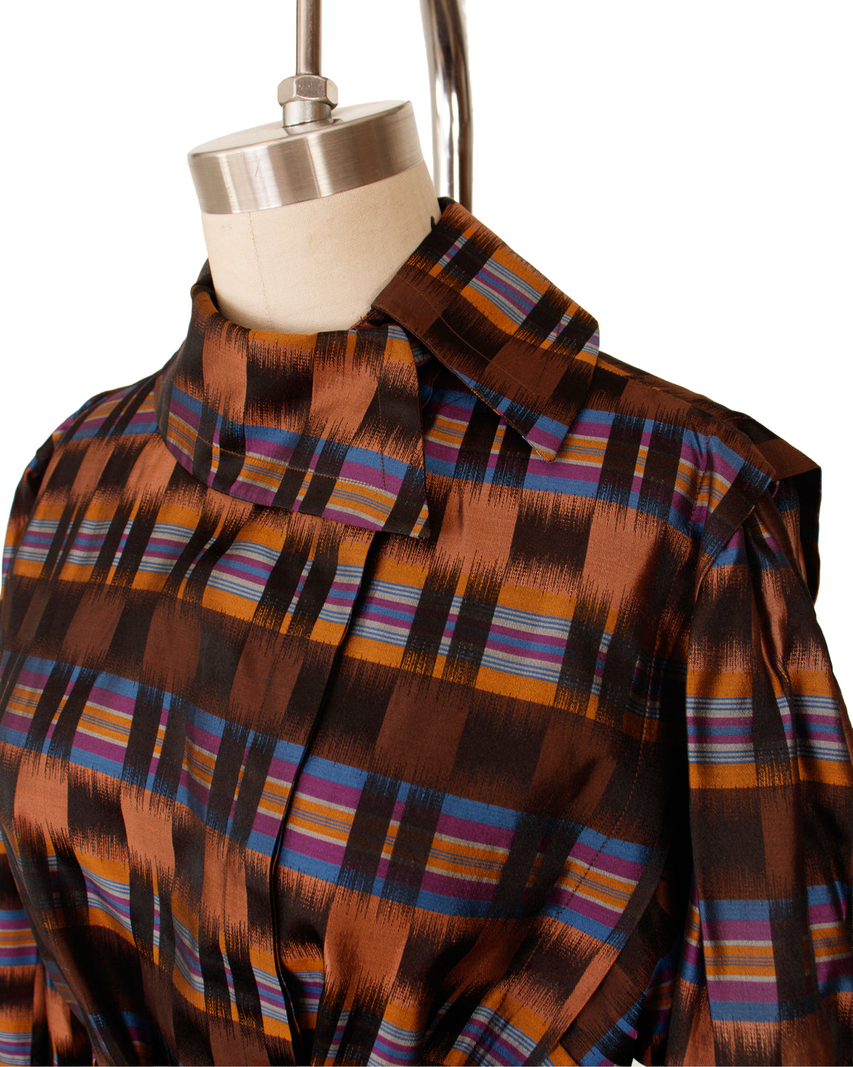 1980s Escada Silk Ikat Check Blouse