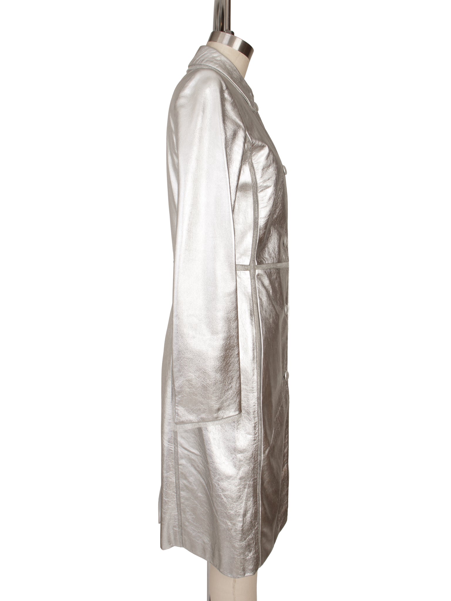 Iceberg Metallic Leather & Tulle Trim Coat