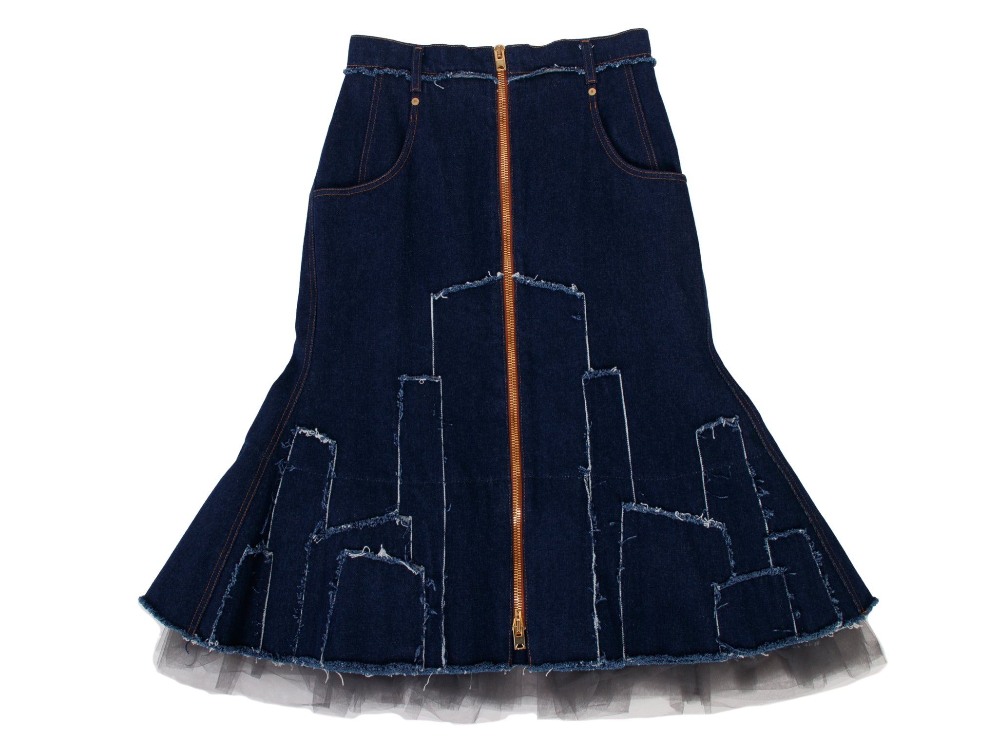 Natasha Zinko Denim Patchwork & Tulle Skirt