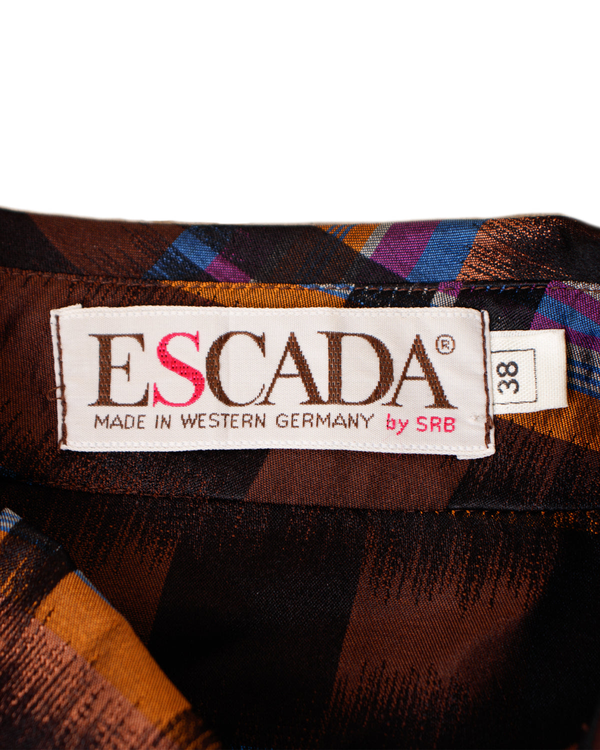 1980s Escada Silk Ikat Check Blouse