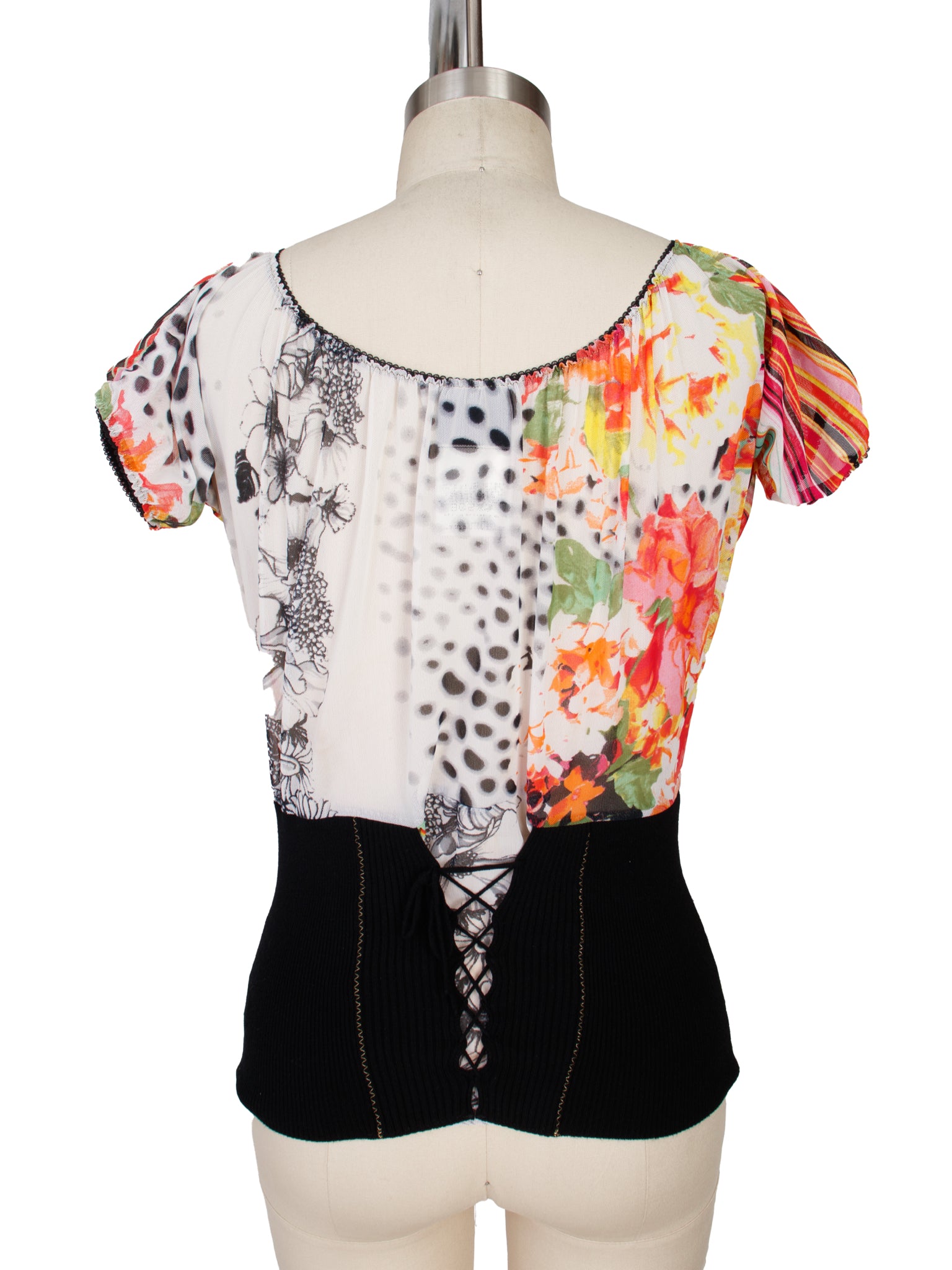 Just Cavalli Mesh Floral Lace-Up Blouse