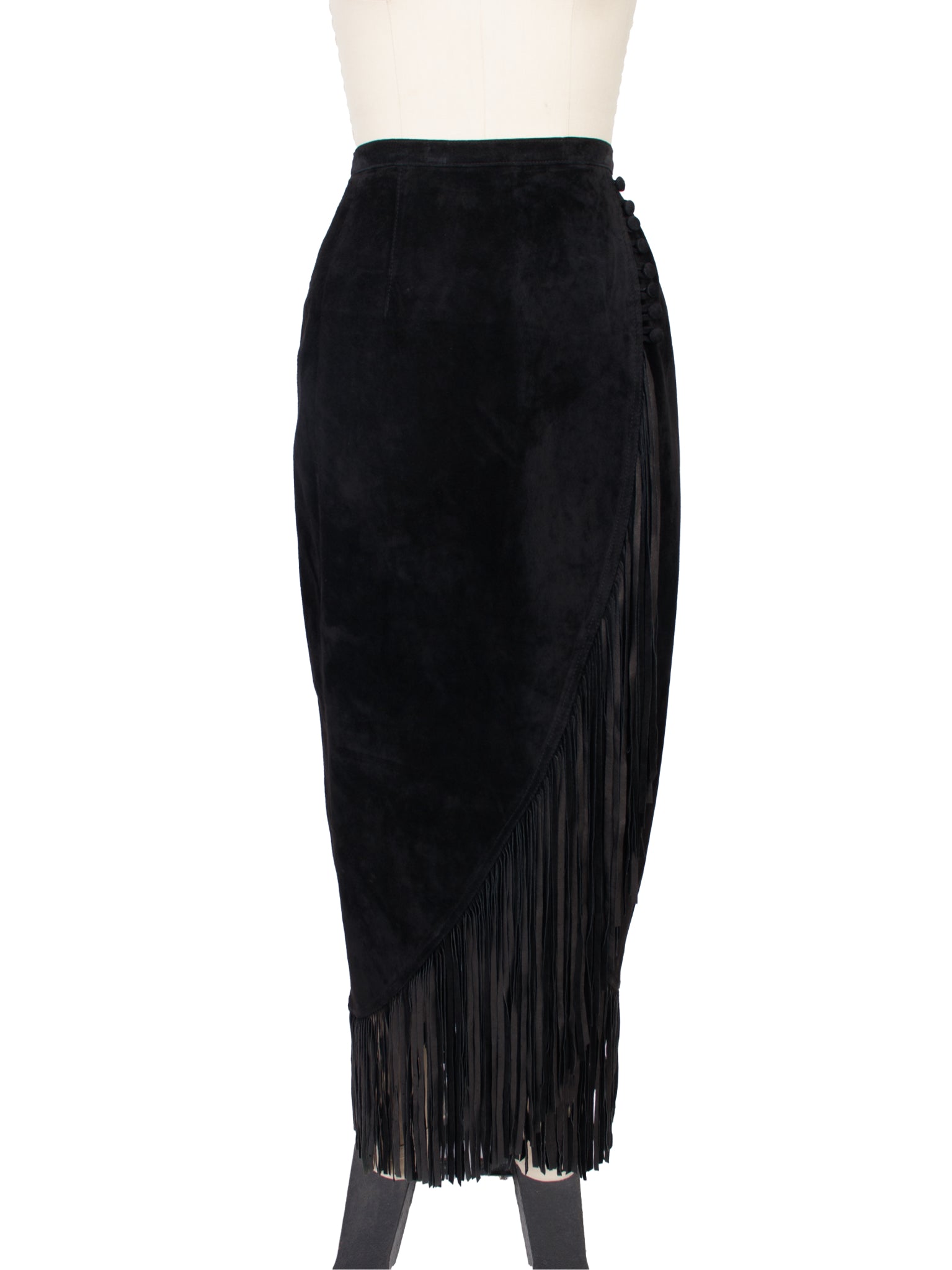 1980s Suede Fringe Wrap Panel Skirt