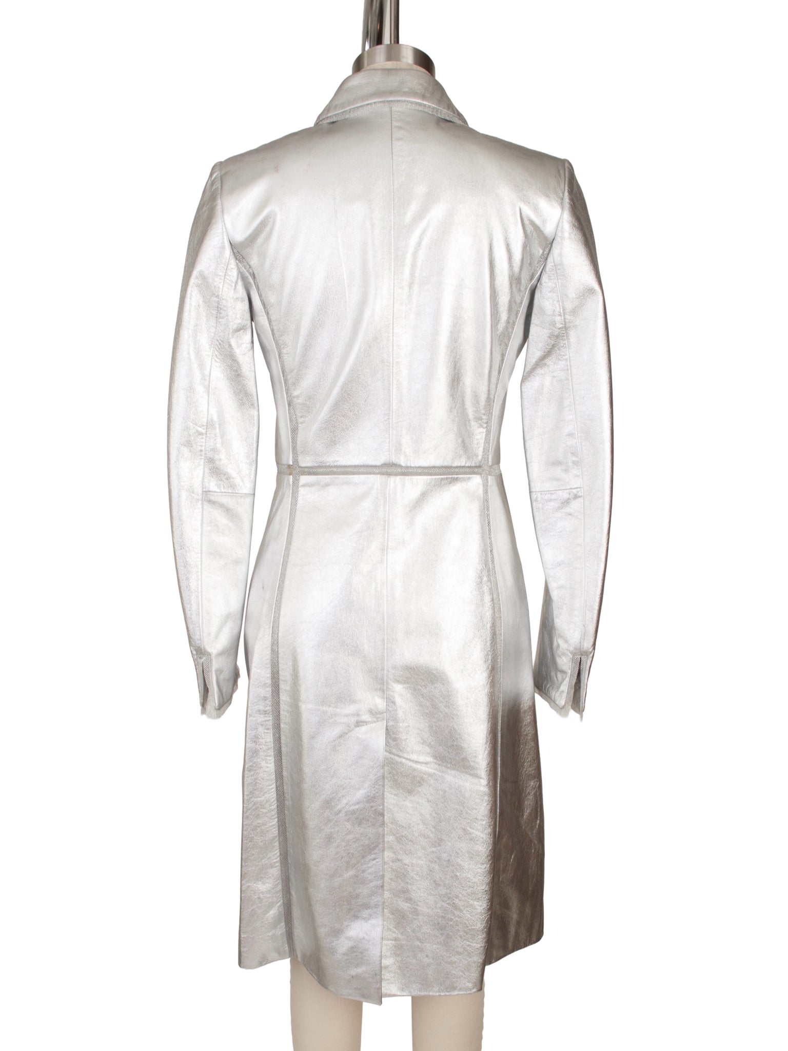 Iceberg Metallic Leather & Tulle Trim Coat