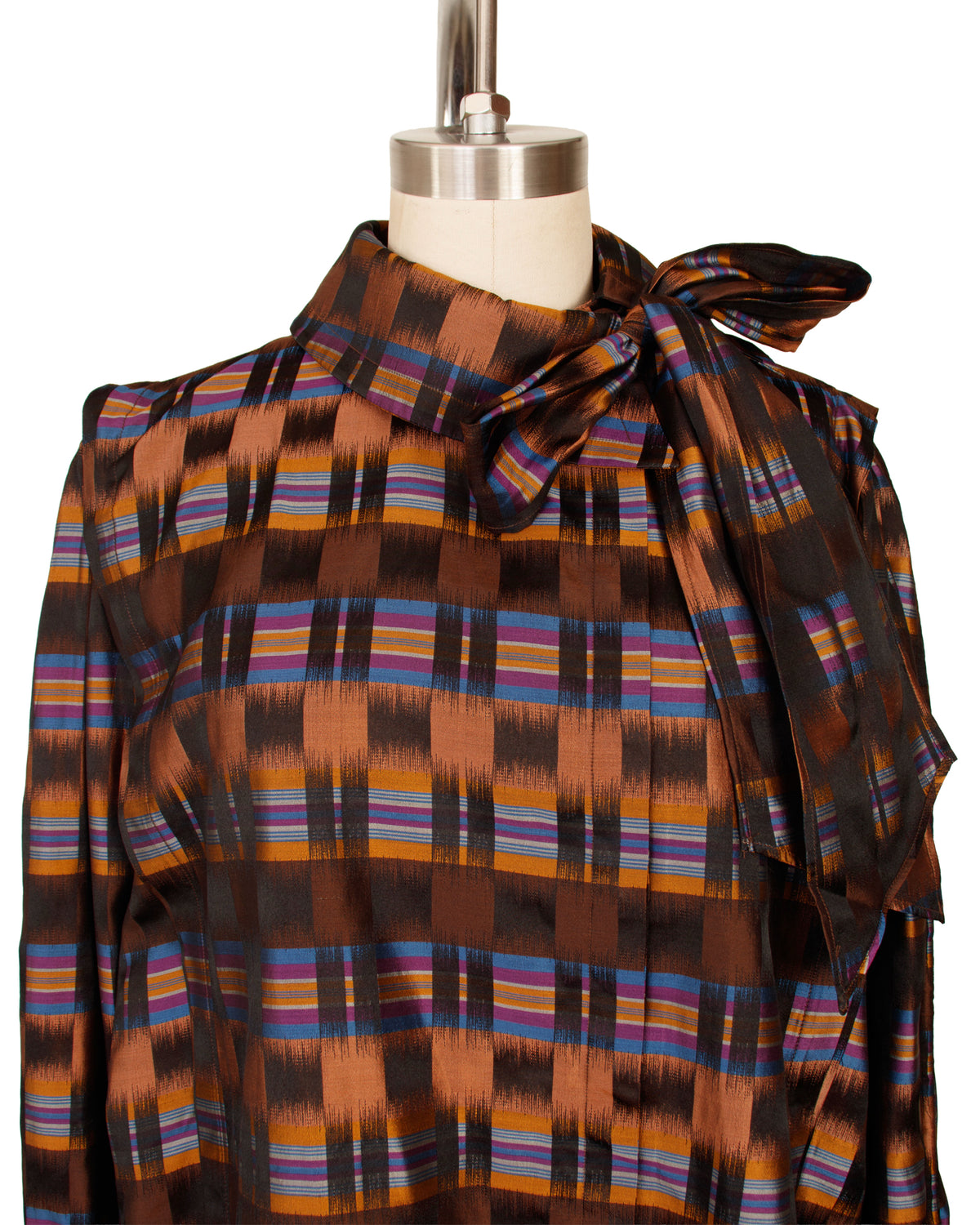1980s Escada Silk Ikat Check Blouse
