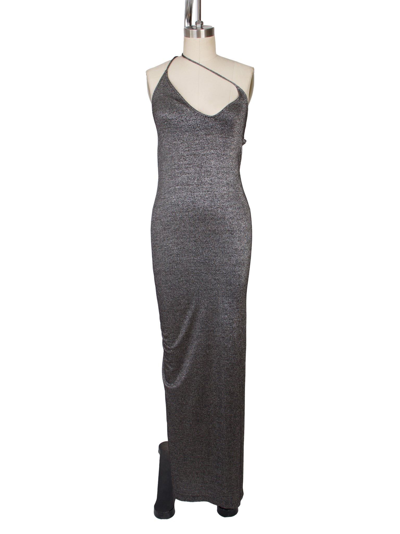 Elisabetta Rogiani Gunmetal Lurex Asymmetrical Dress