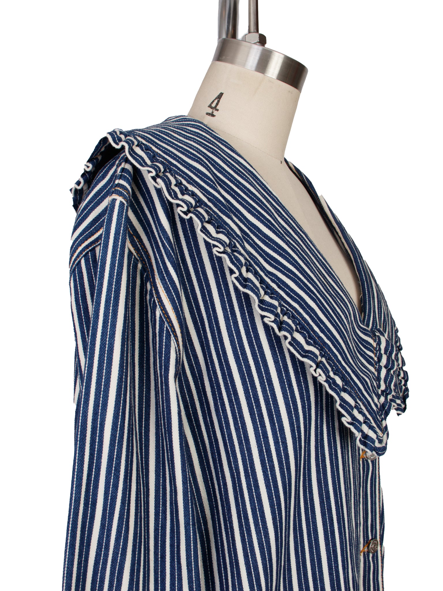 Ganni Twill Ruffle Collar Striped Dress