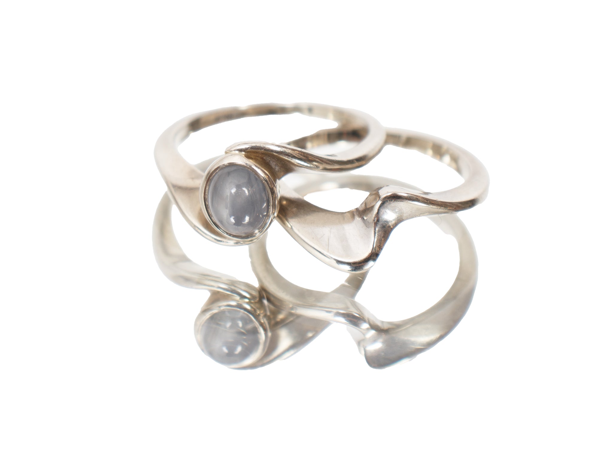14K White Gold & Moonstone Stacking Ring Set