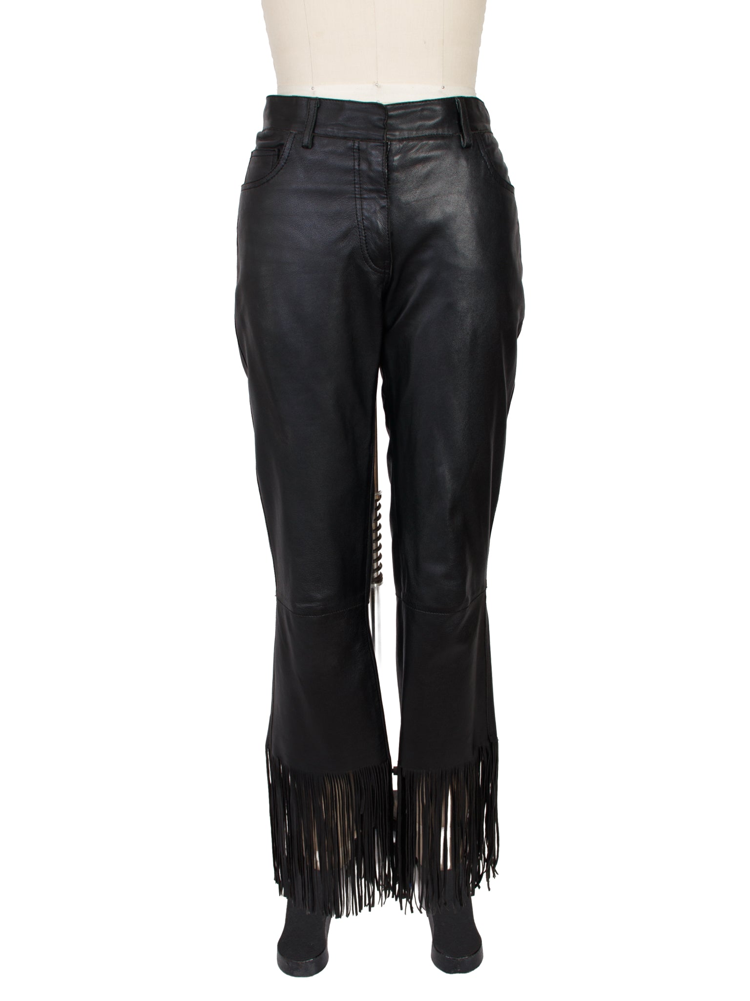 1990s Sinne Leather Fringe Trim Pants