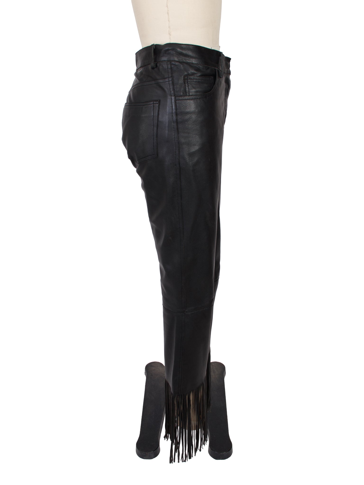 1990s Sinne Leather Fringe Trim Pants