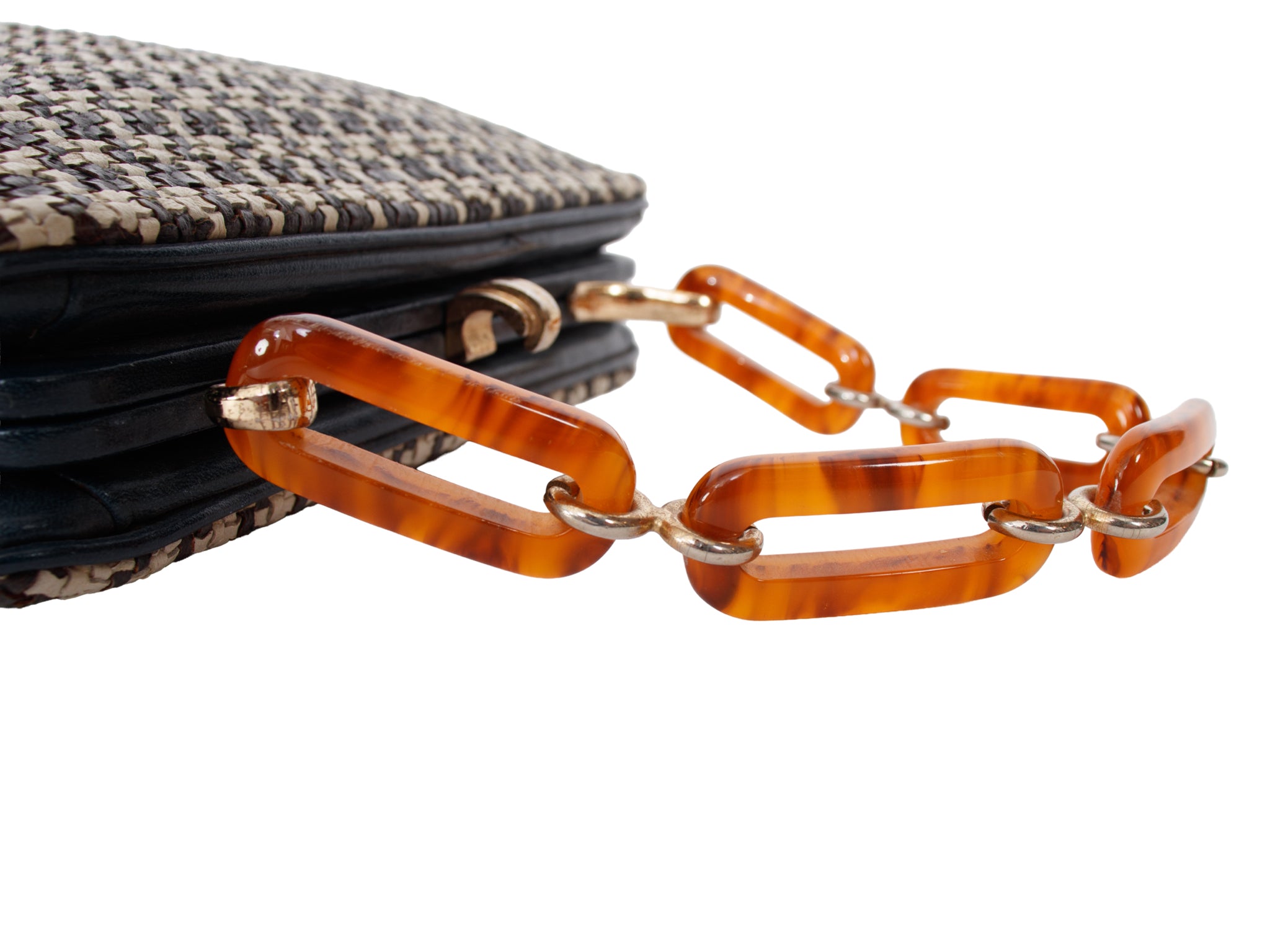 Woven Leather Houndstooth Chain Handle Frame Bag