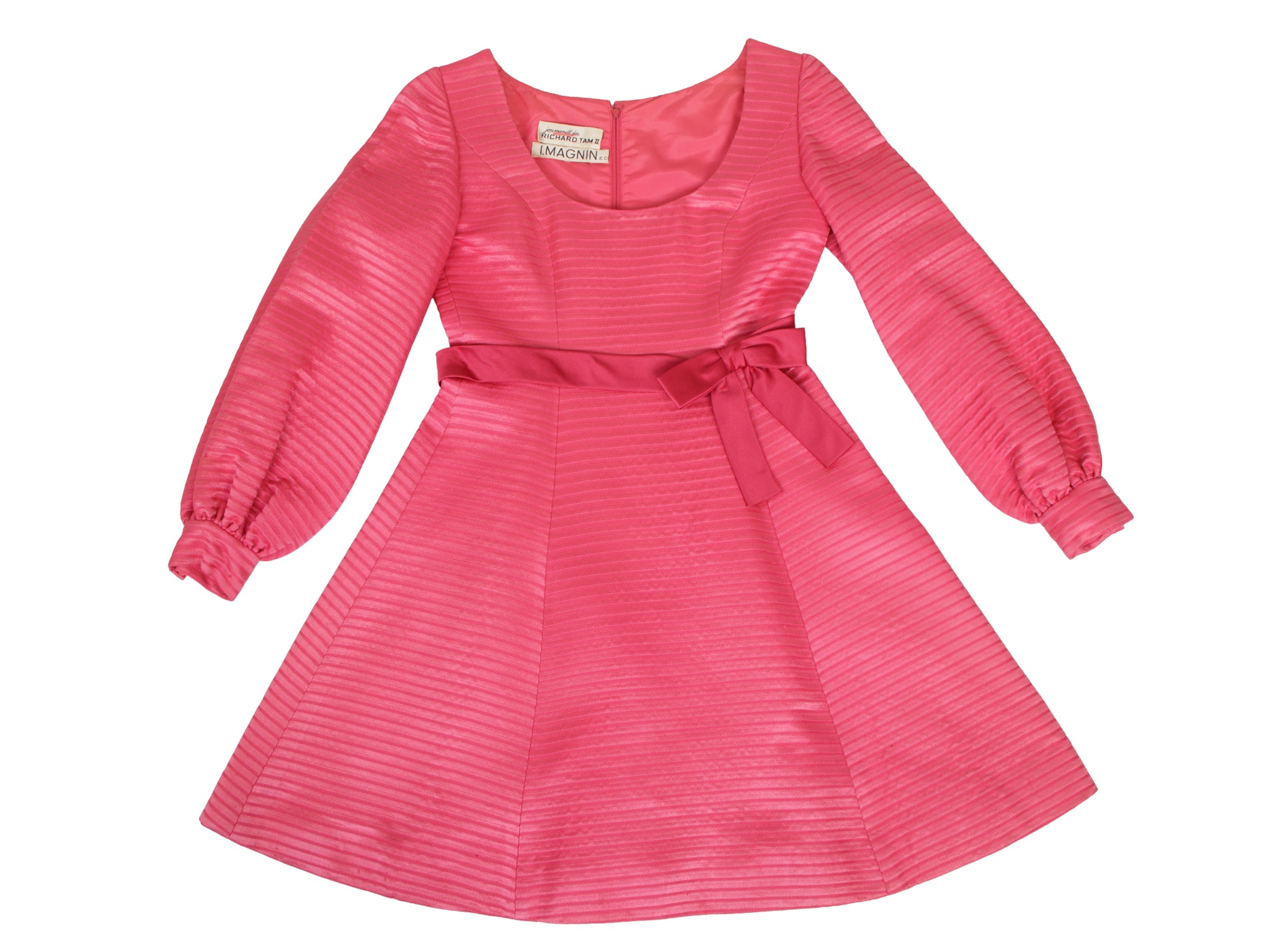 1960s Jon Mandl Richard Tam Pink Jacquard Stripe Dress