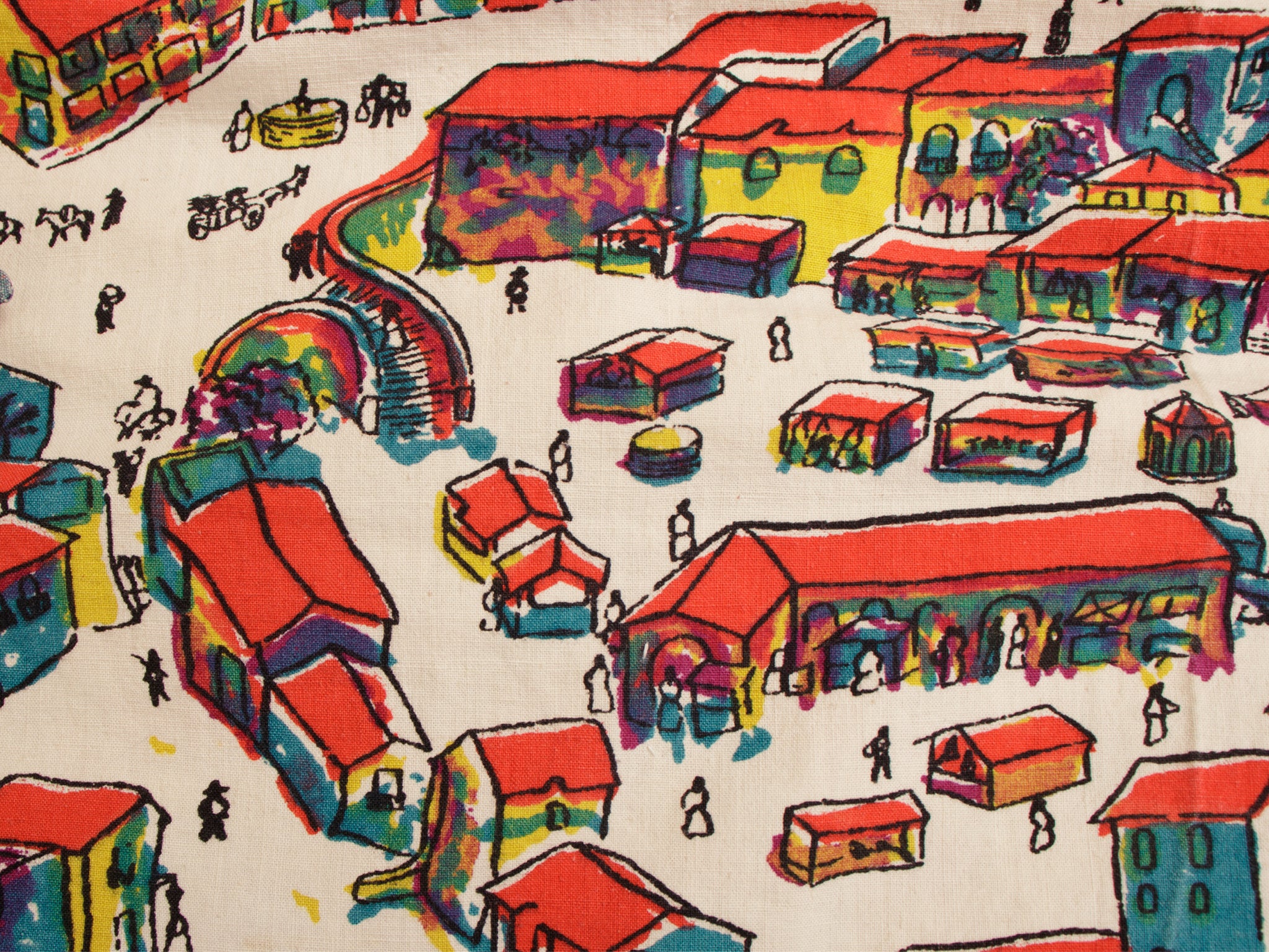 Scenic Volcano Town Hand Painted Circle Skirt