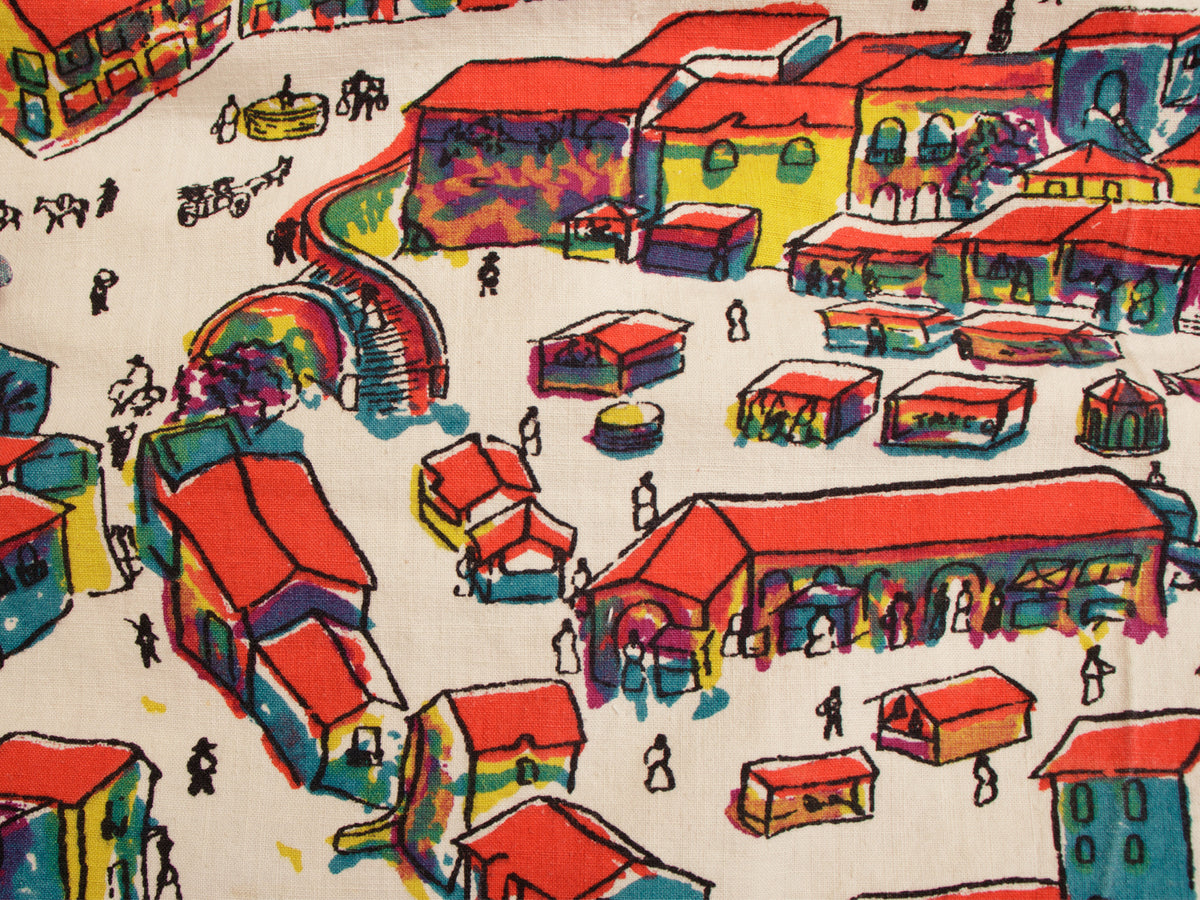 Scenic Volcano Town Hand Painted Circle Skirt