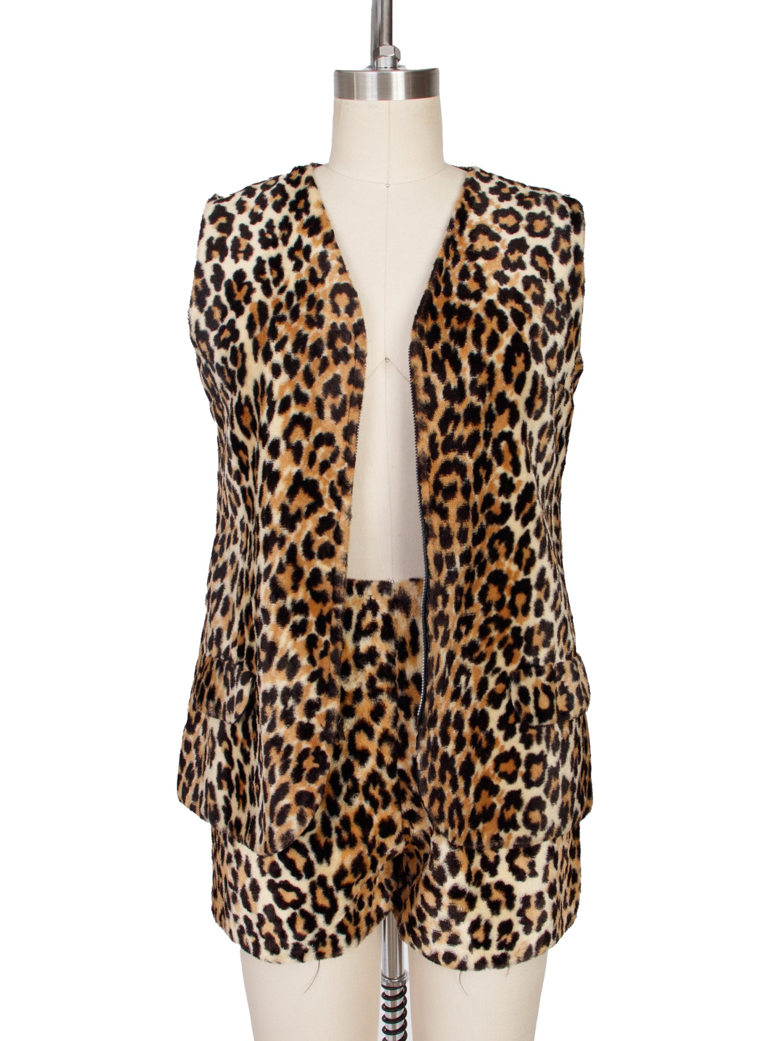 1970s Handmade Faux Fur Leopard Print Short Set