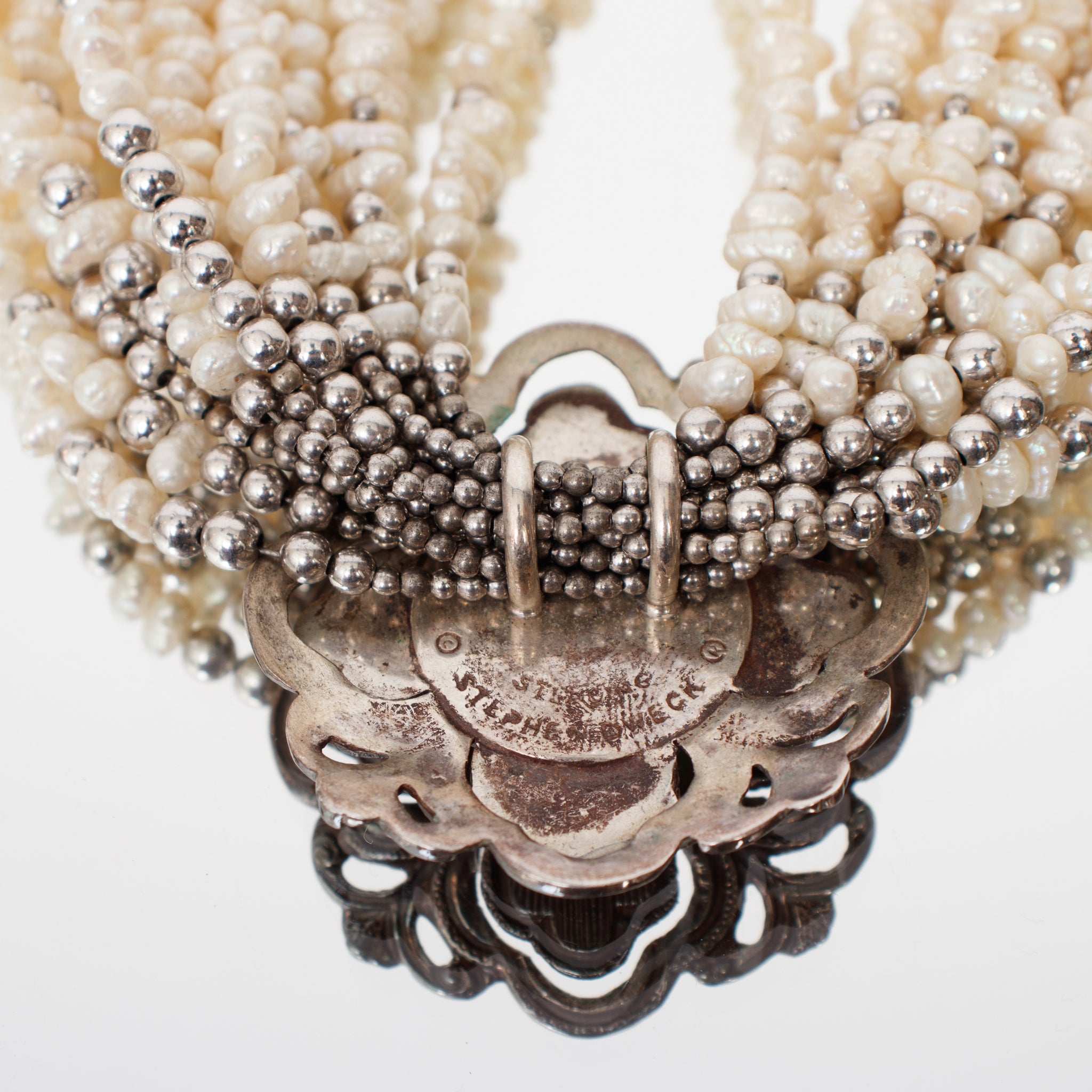 Stephen Dweck Sterling & Beaded Pearl Cameo Necklace