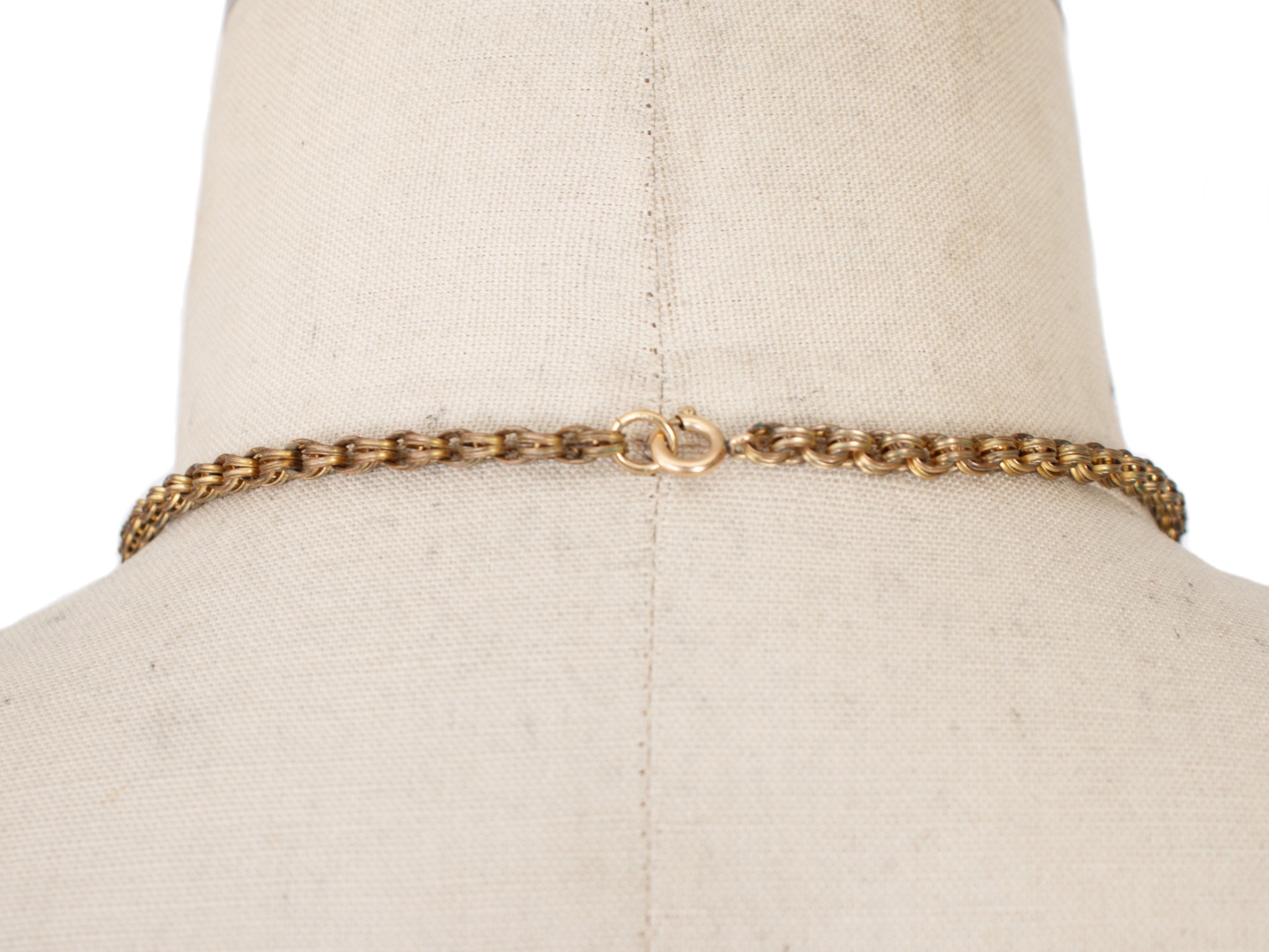 Victorian 12K Gold Fill Enamel & Seed Pearl Cameo Slider Chain Necklace