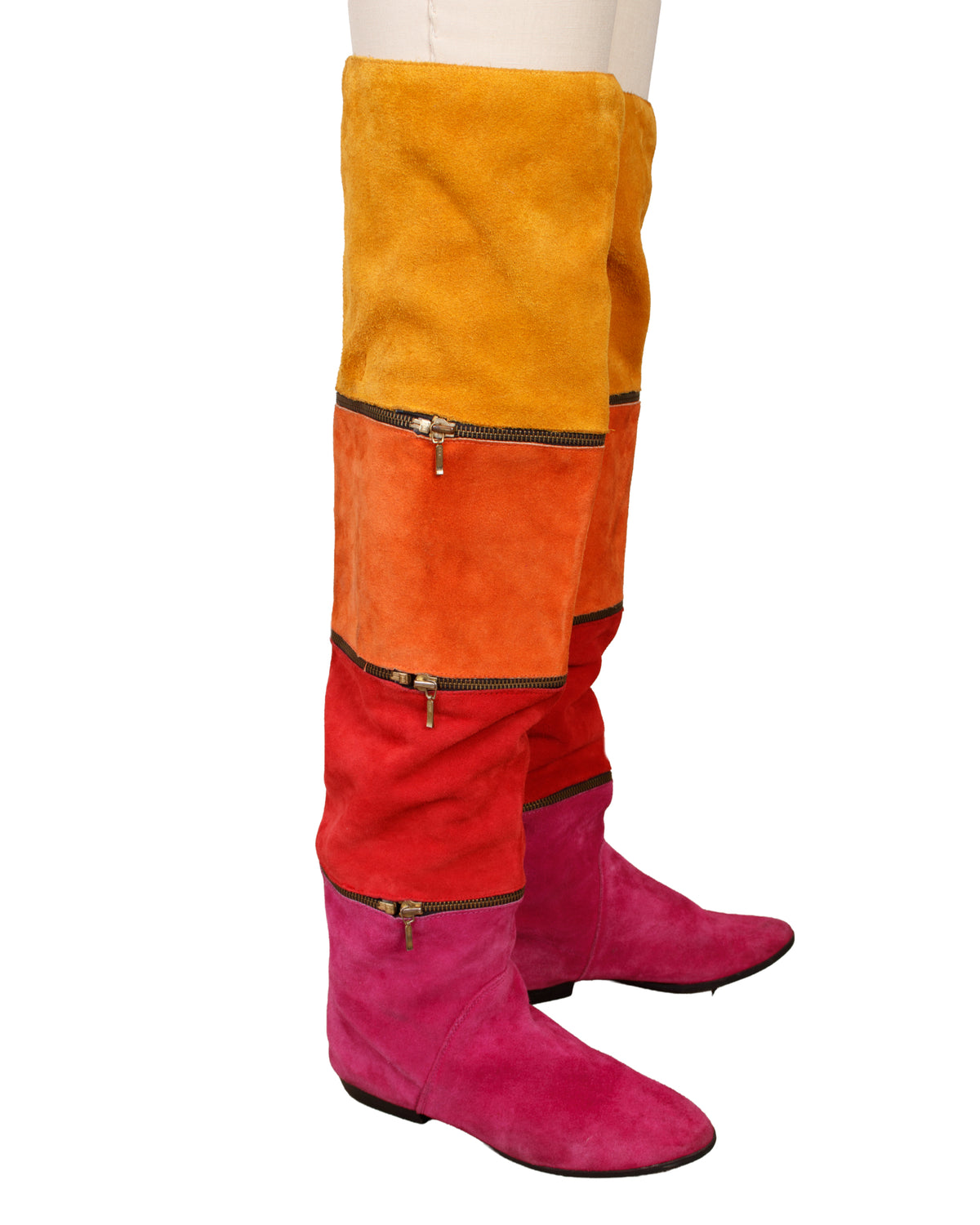1980s Suede Colorblock Convertible Thigh High Boots