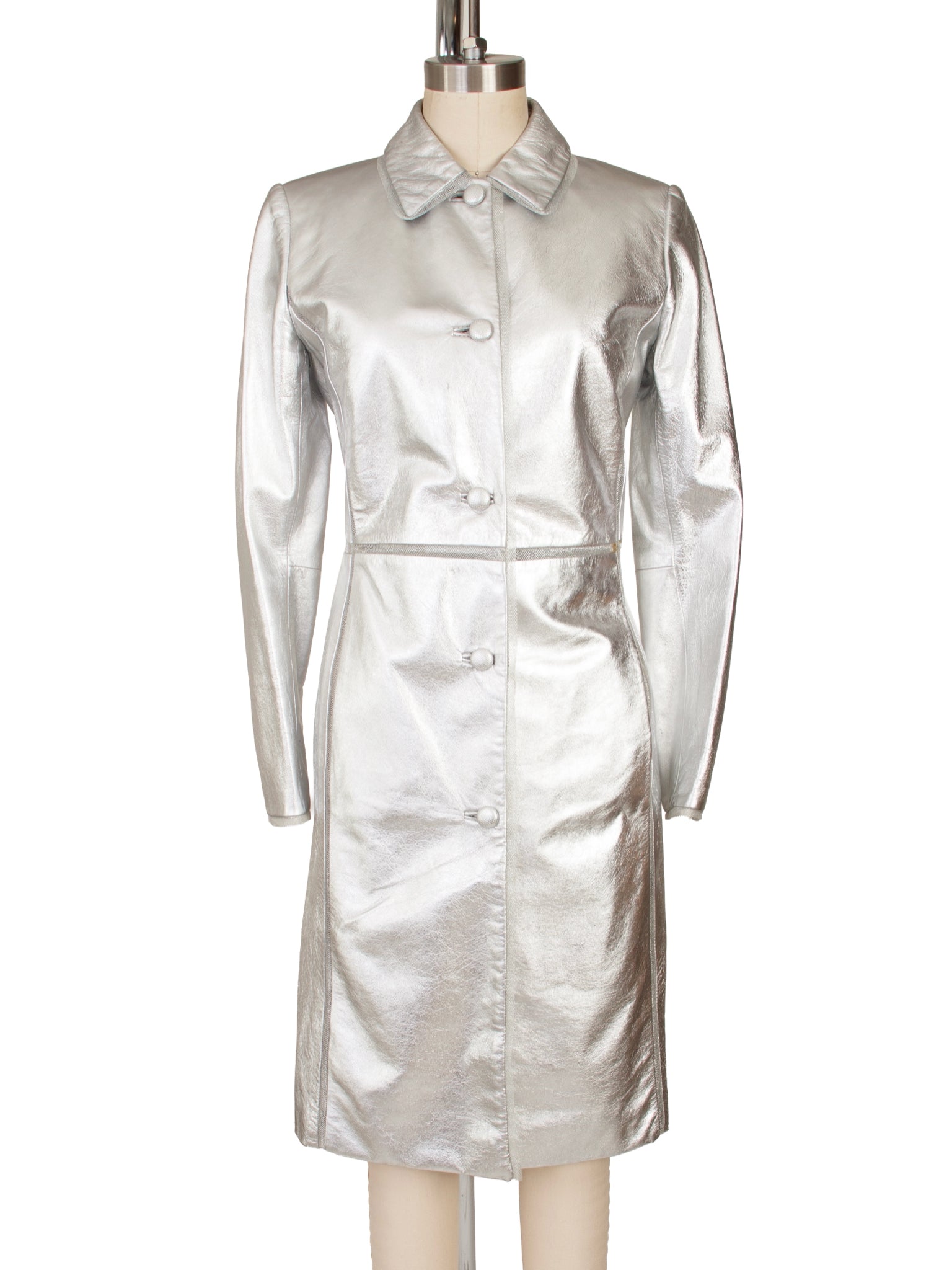 Iceberg Metallic Leather & Tulle Trim Coat