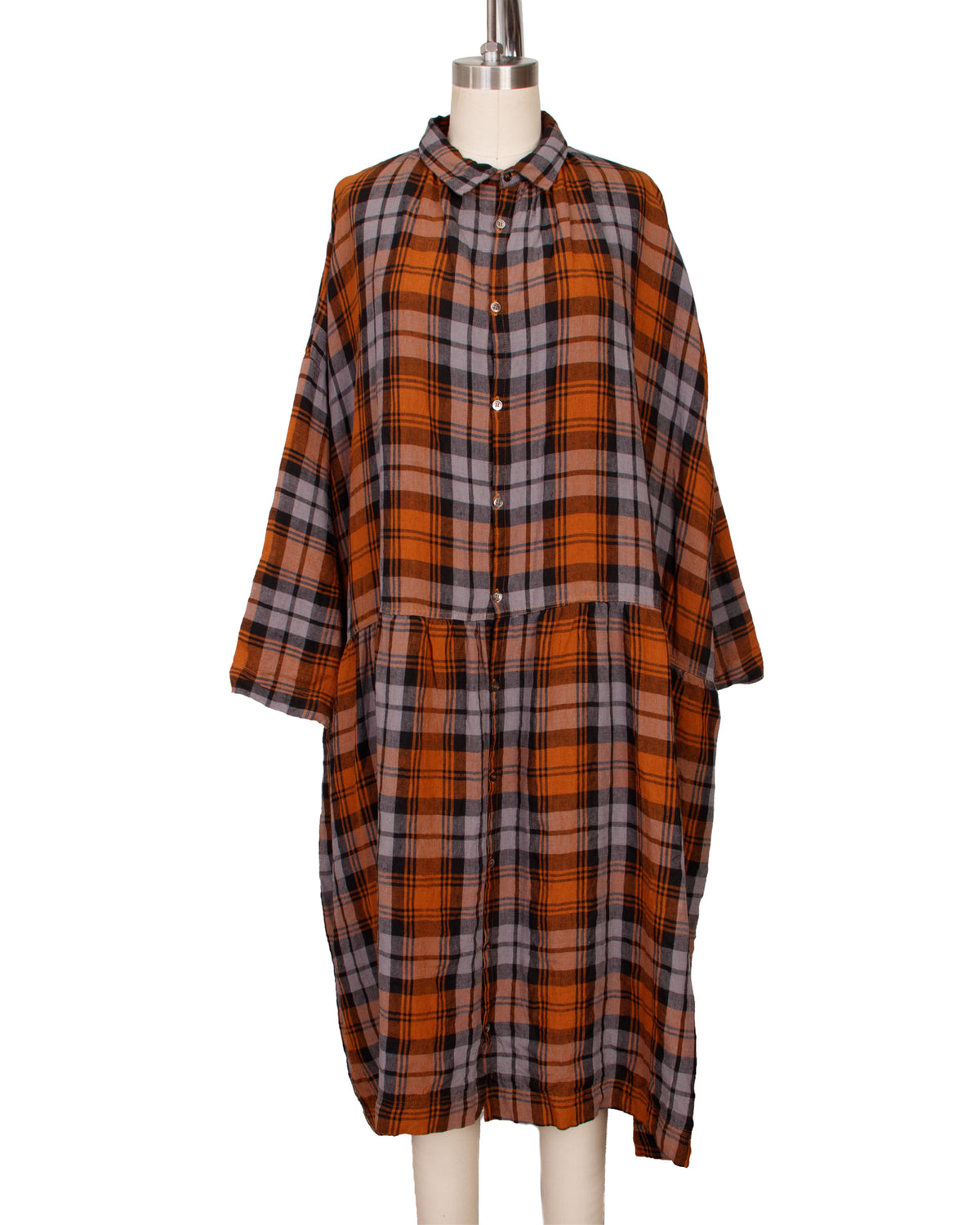 Ichi Antiquities Linen Check Dress