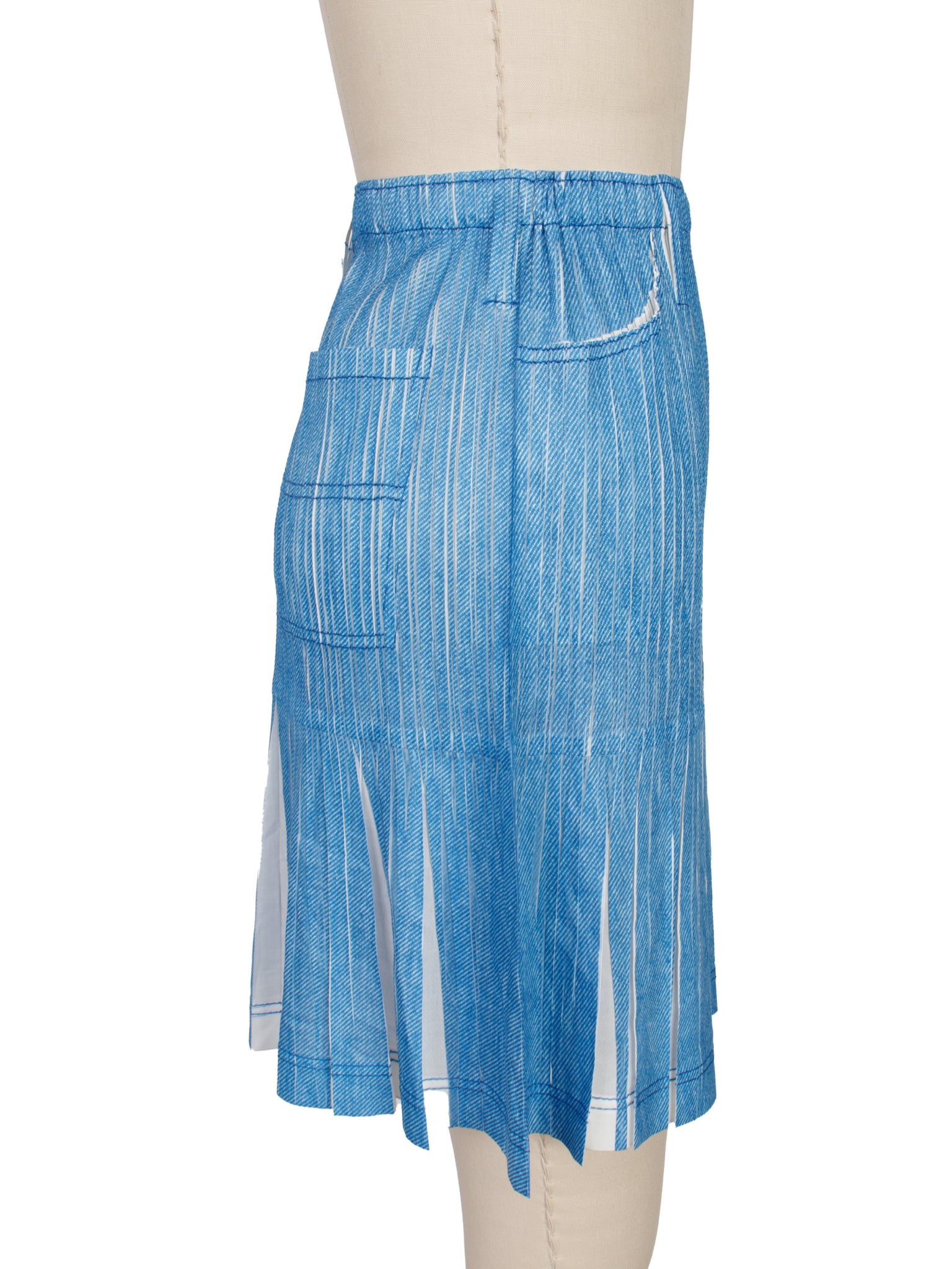 Pleat Please Trompe L'Oeil Denim Print Skirt