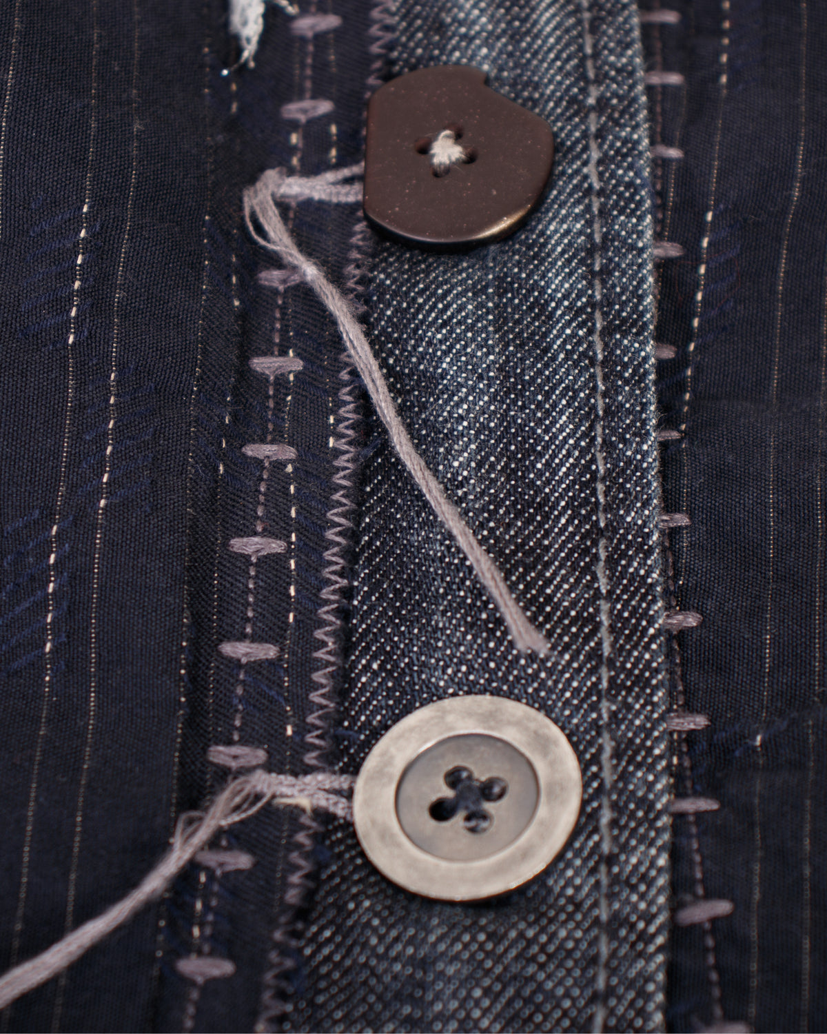 Marithe Francoise Girbaud Pinstripe & Denim Patchwork Jacket