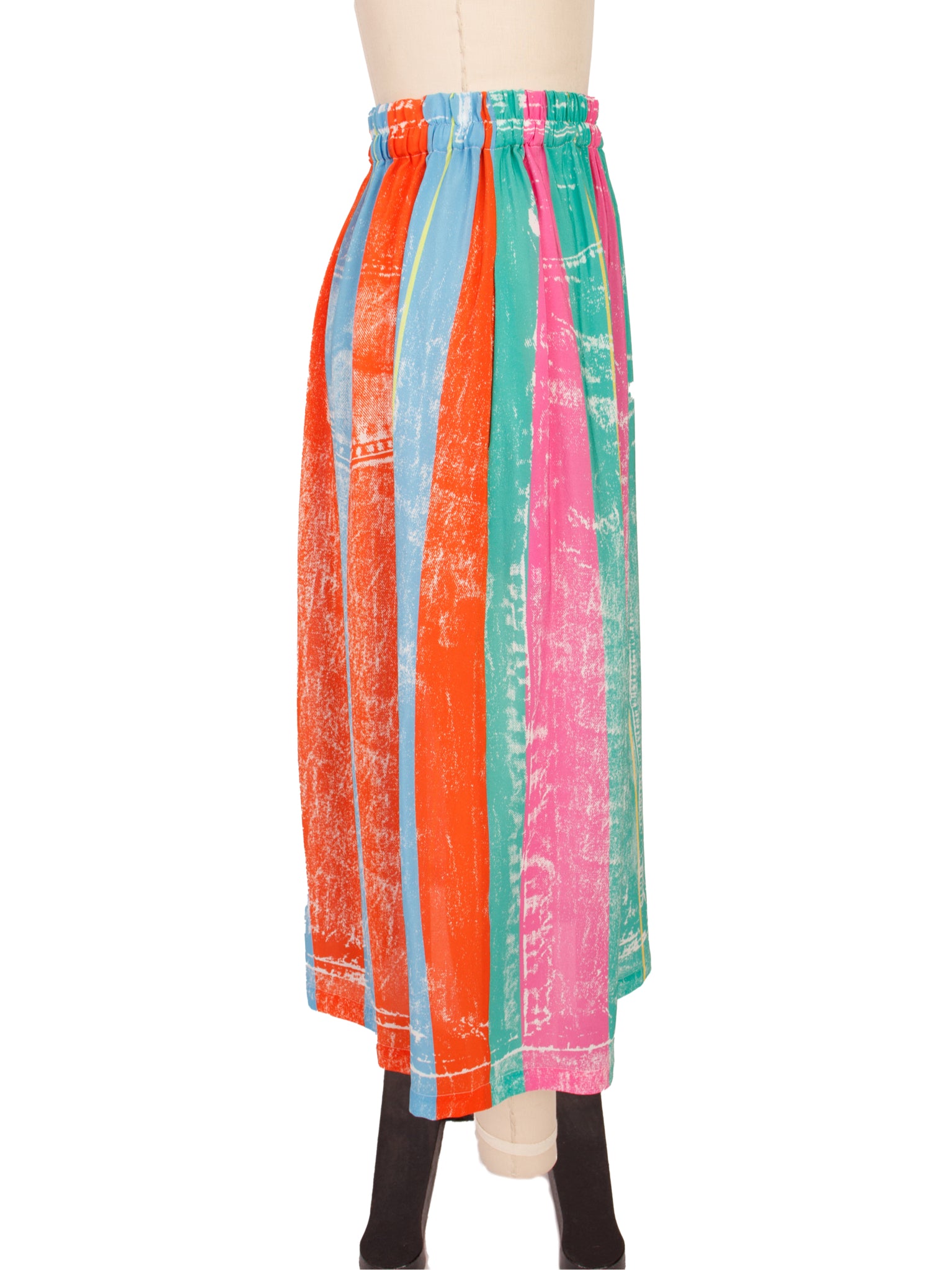 Anntian Silk Trompe L'Oeil Denim  Print Skirt