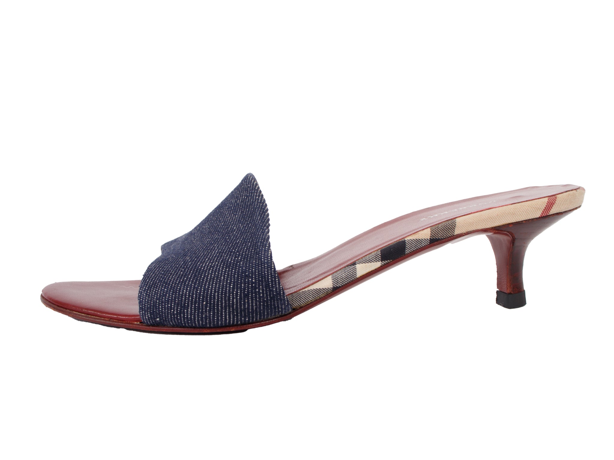 Burberry Denim Check Kitten Heel Sandals