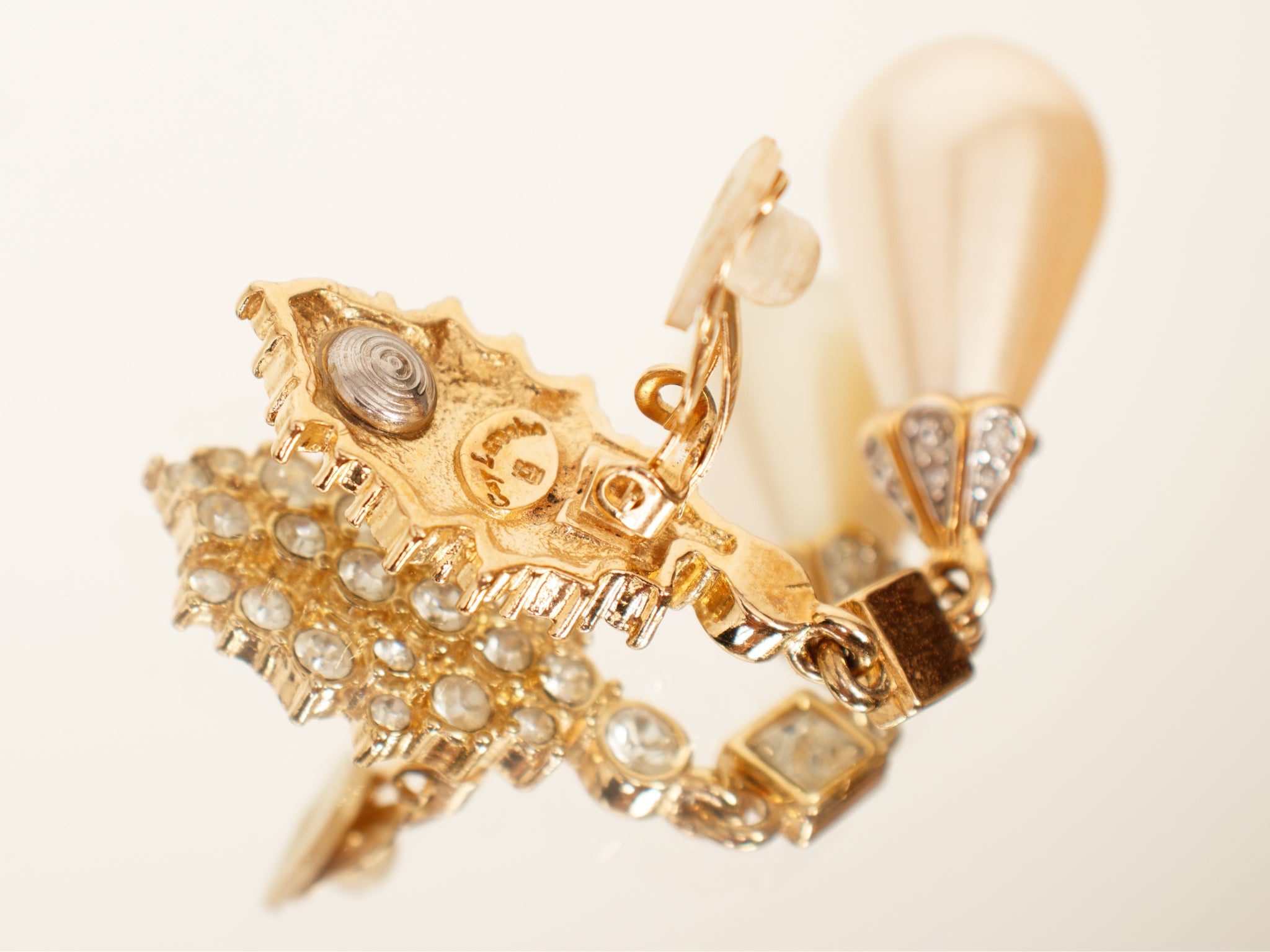 Guy Laroche Faux pearl Rhinestone Teardrop Clip-On's