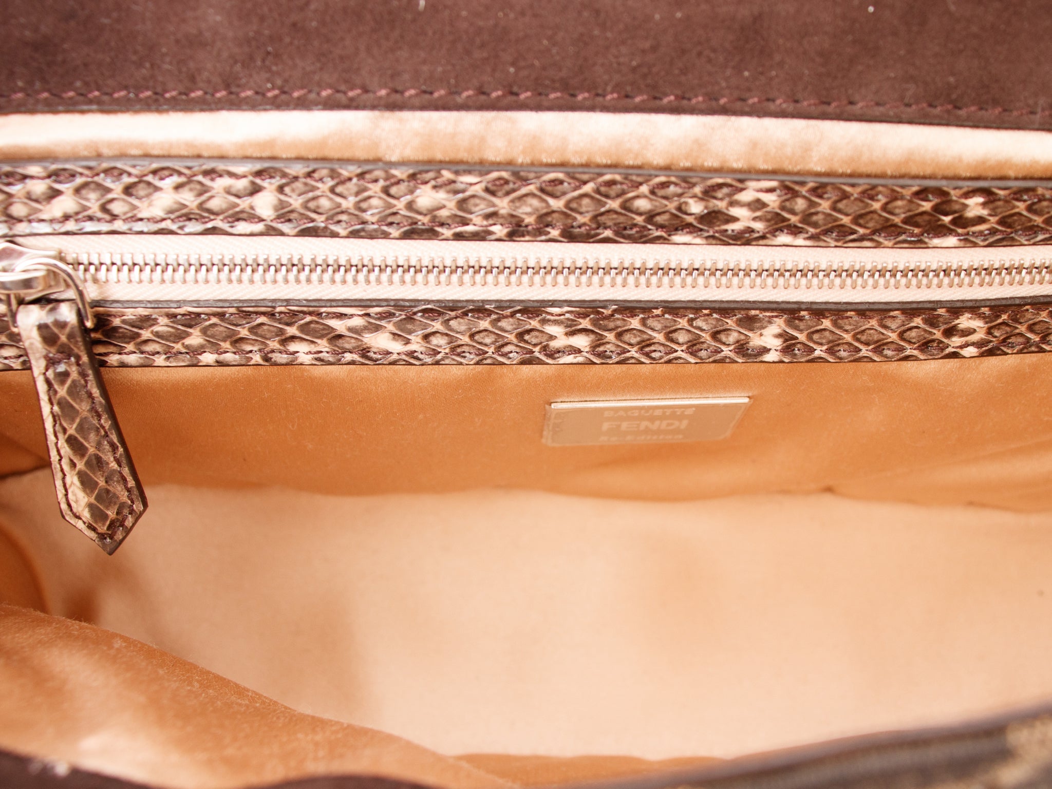 Fendi Re-Edition Zucca Crystal & Snakeskin Trim Baguette