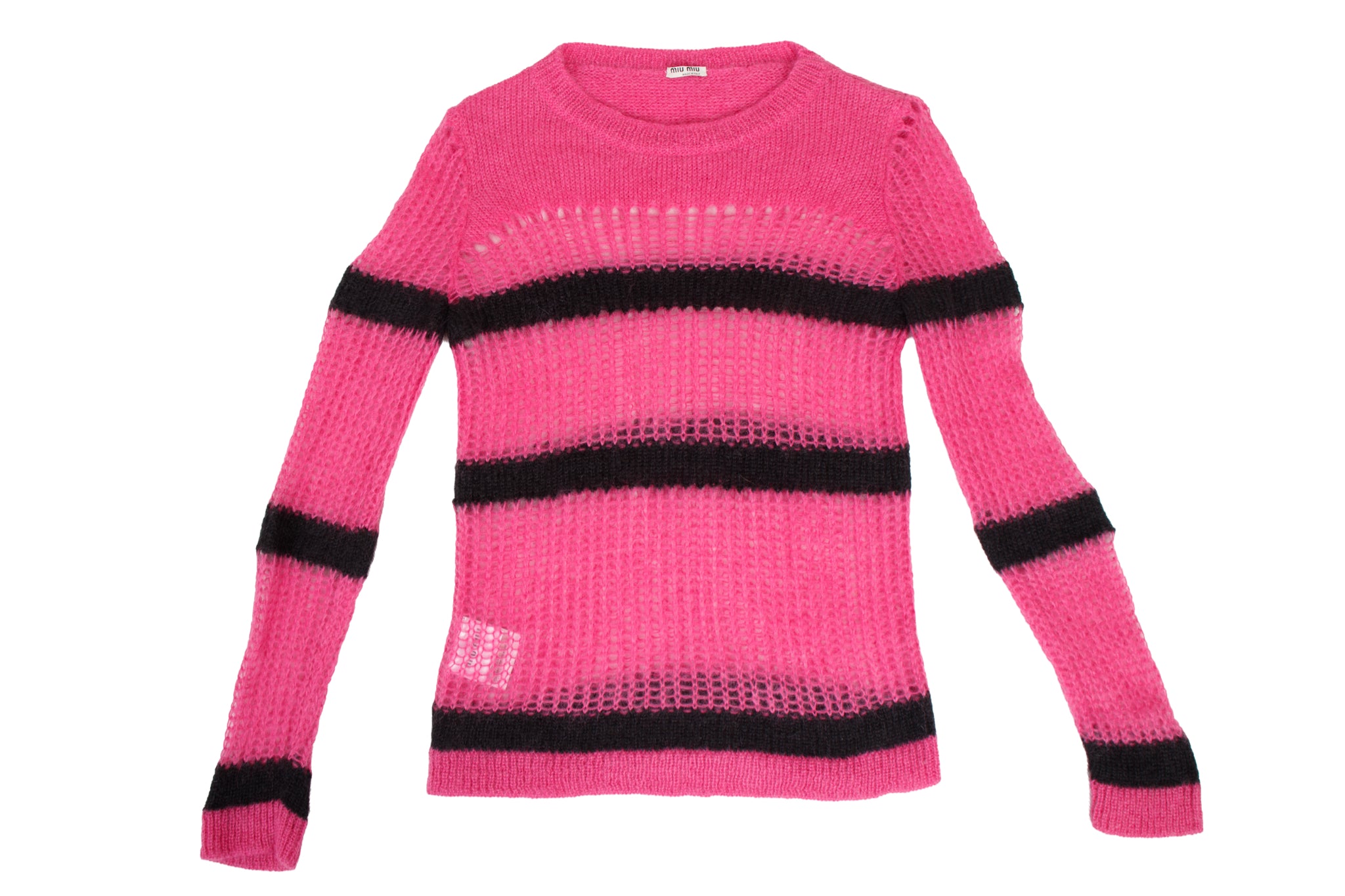2019 Miu Miu Mohair Crochet Stripe Sweater