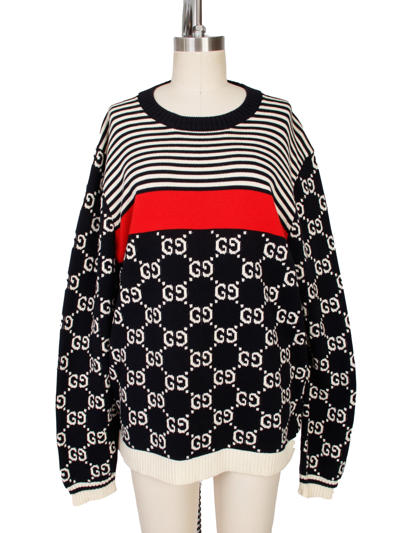 Gucci GG Logo Stripe Intarsia Sweater