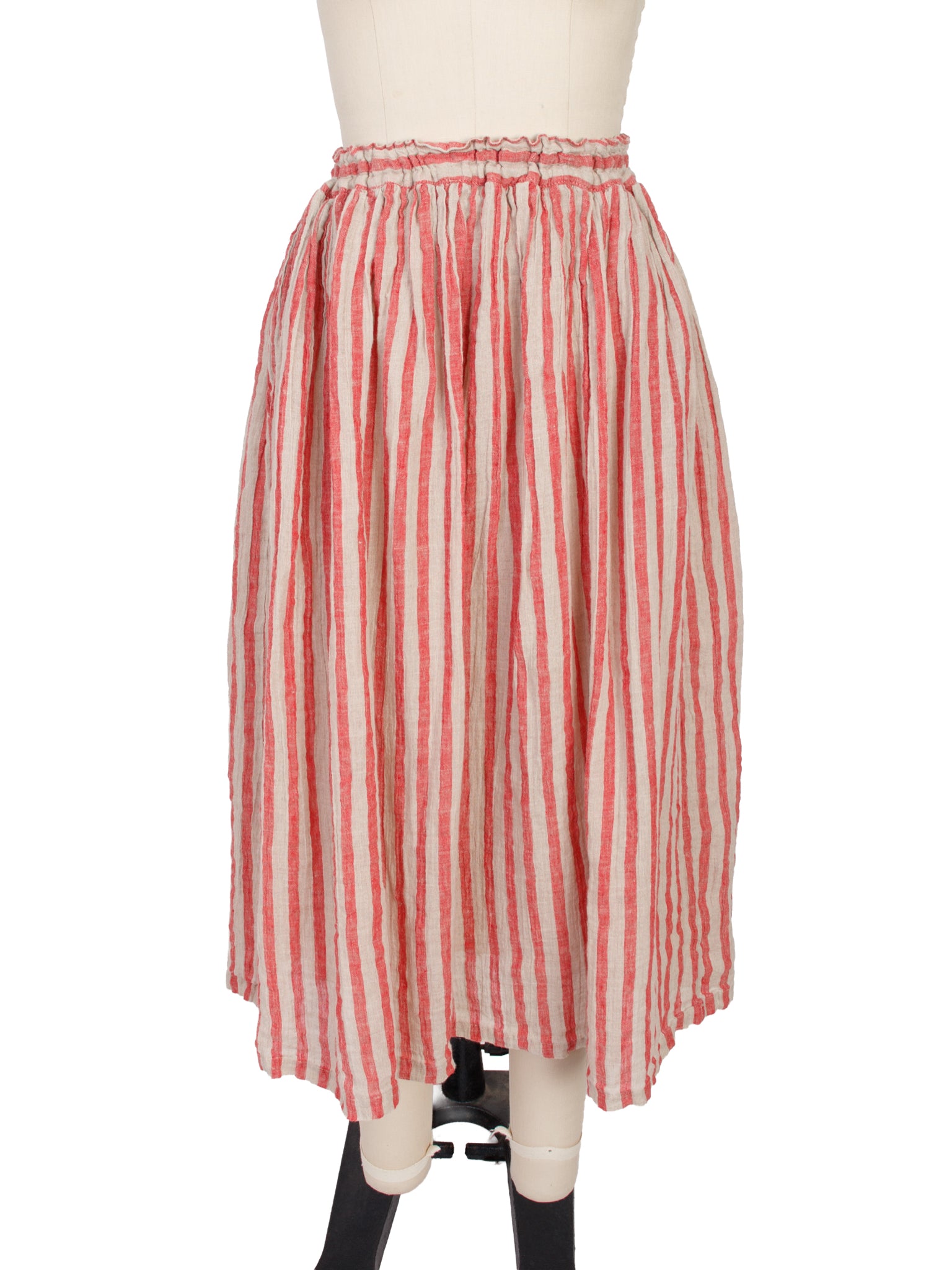 Ichi Antiquites Linen Striped Midi Skirt
