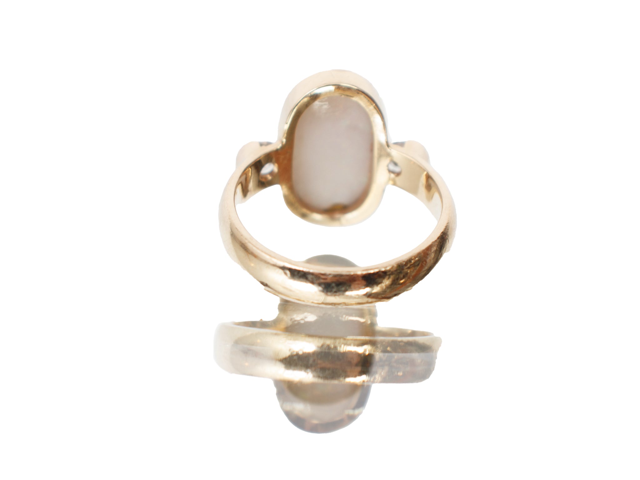 14k Gold Bezel Set Opal & Diamond Ring