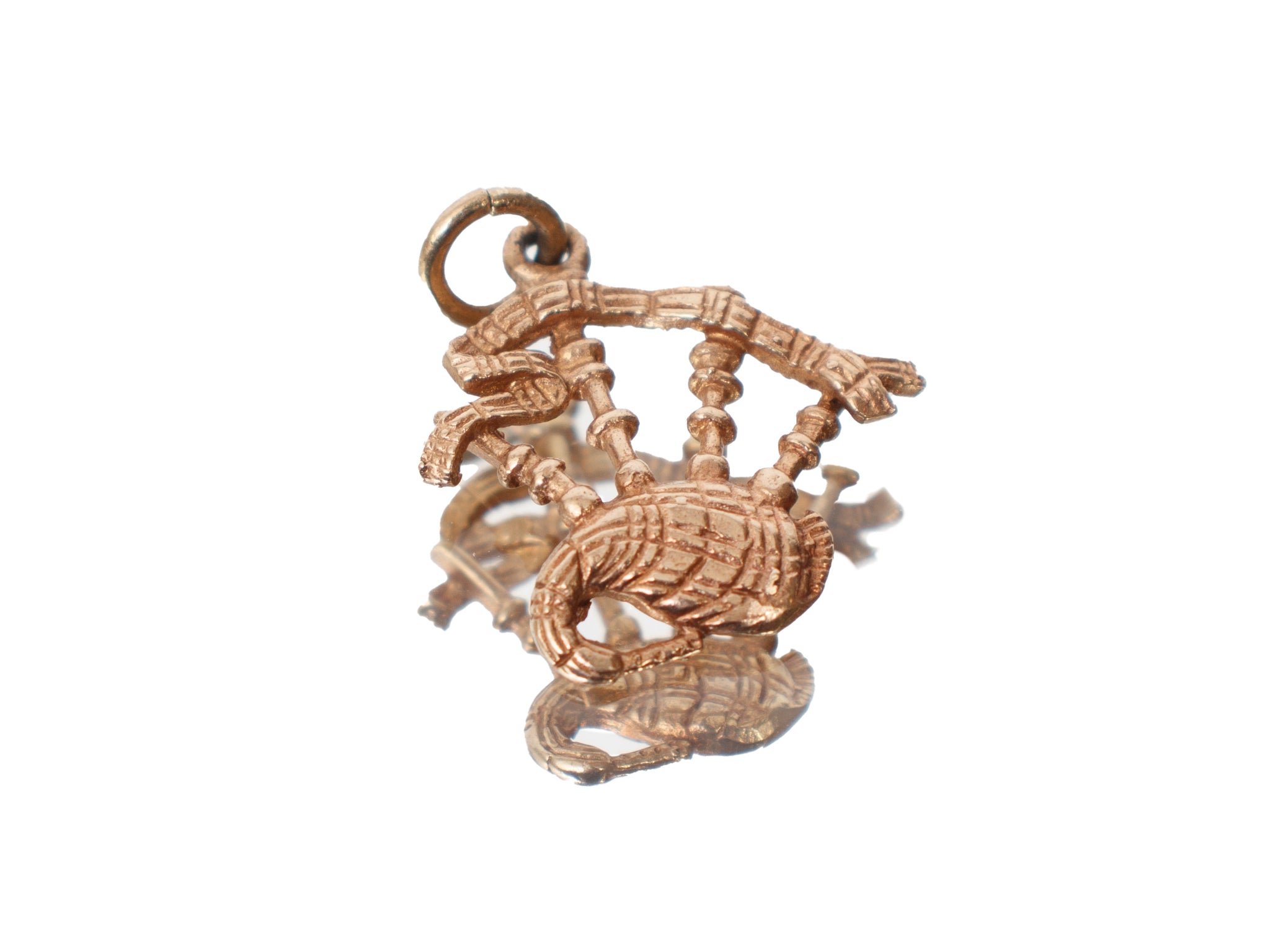 14K Gold Etched Bagpipe Charm