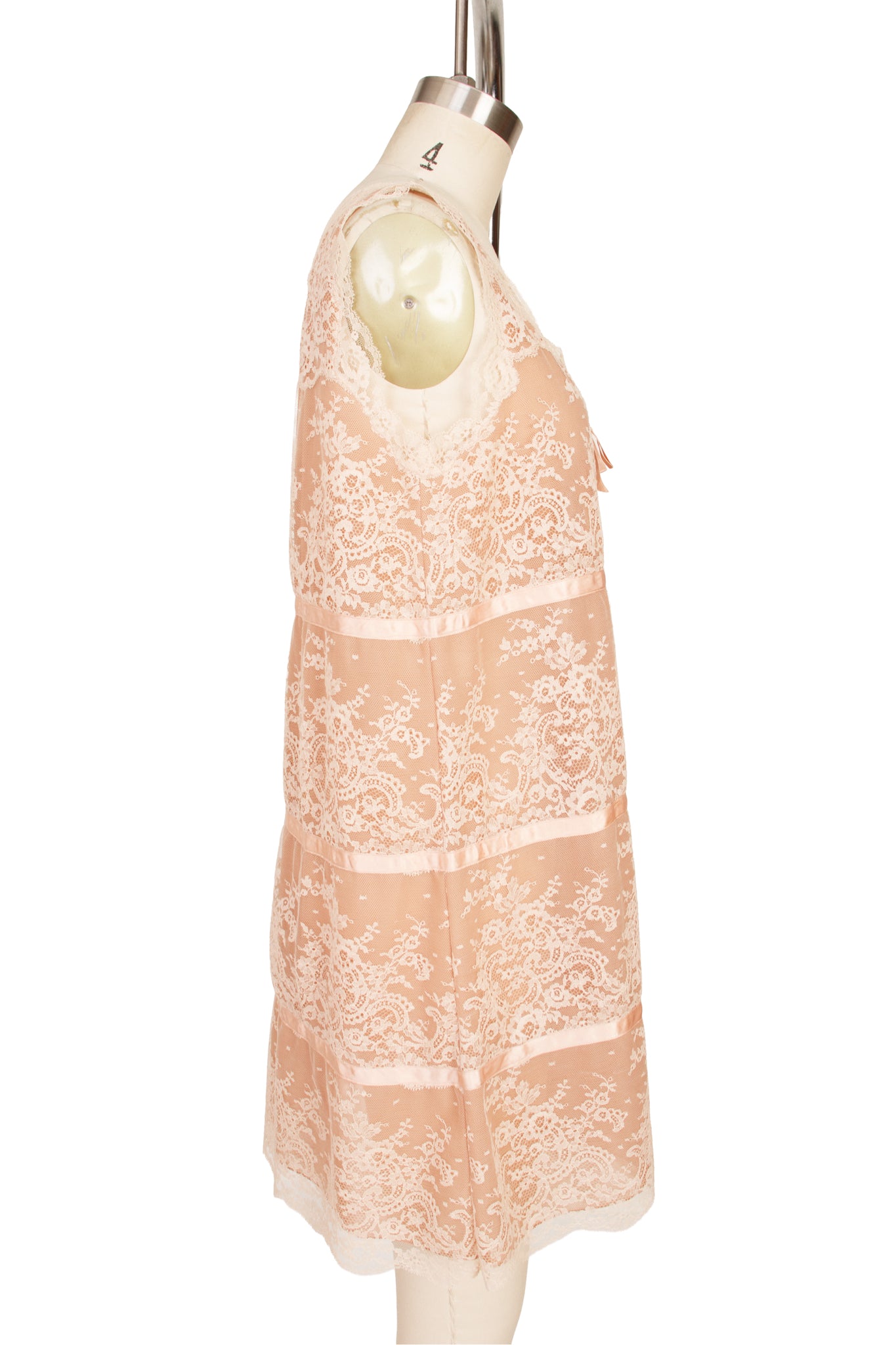 1960s Lace & Satin Bow Trim Slip Dress