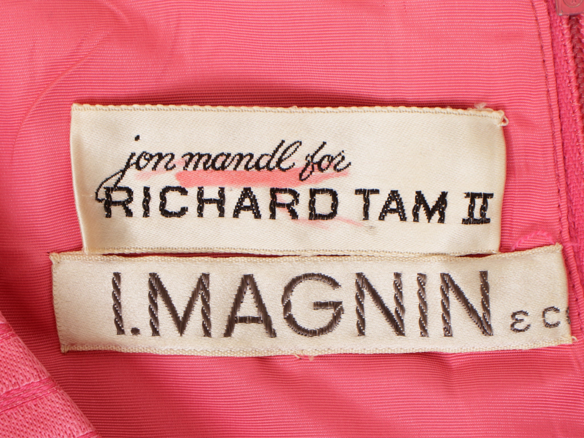 1960s Jon Mandl Richard Tam Pink Jacquard Stripe Dress