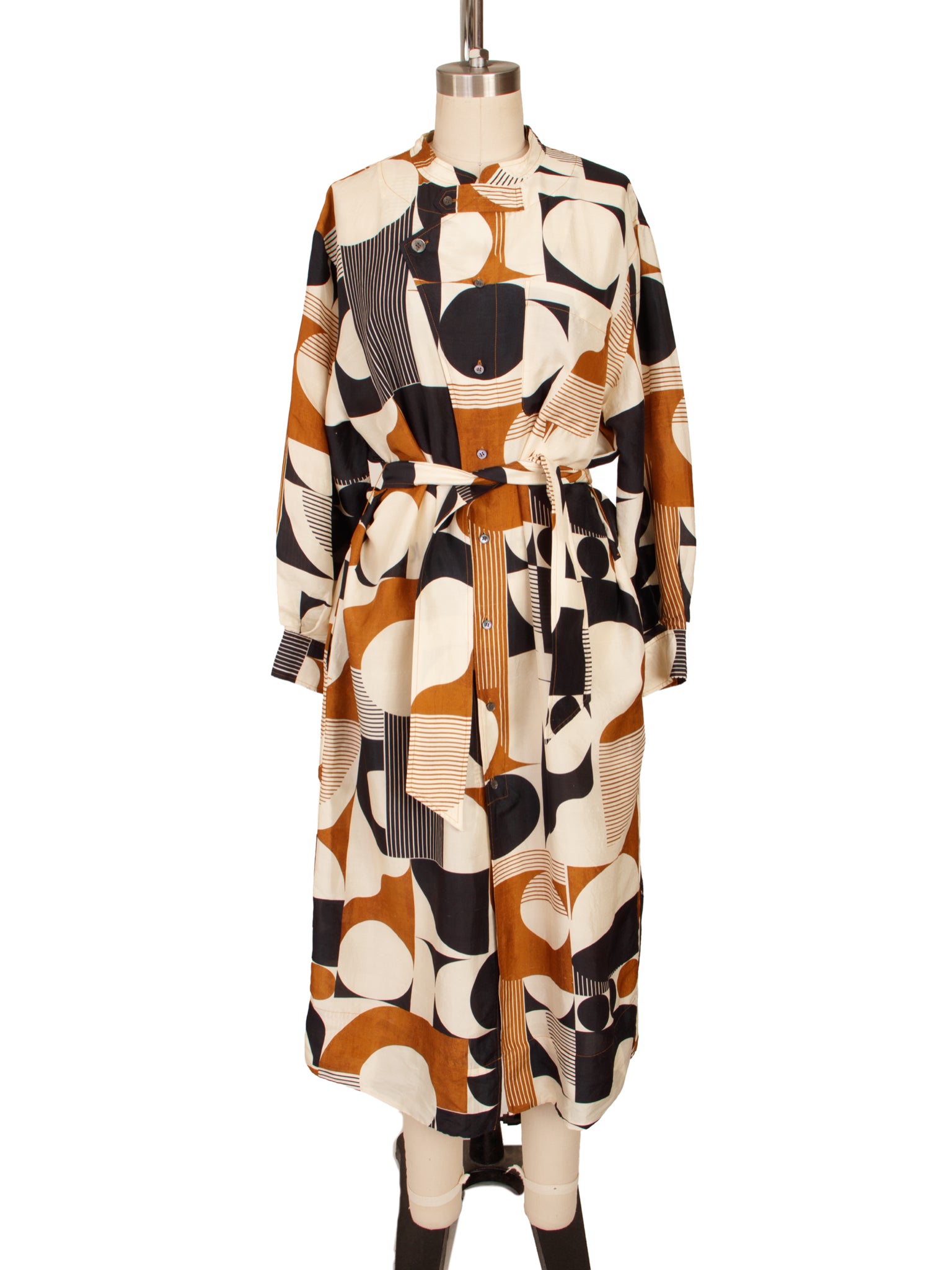 Soeur Silk Graphic Print Belted Dress